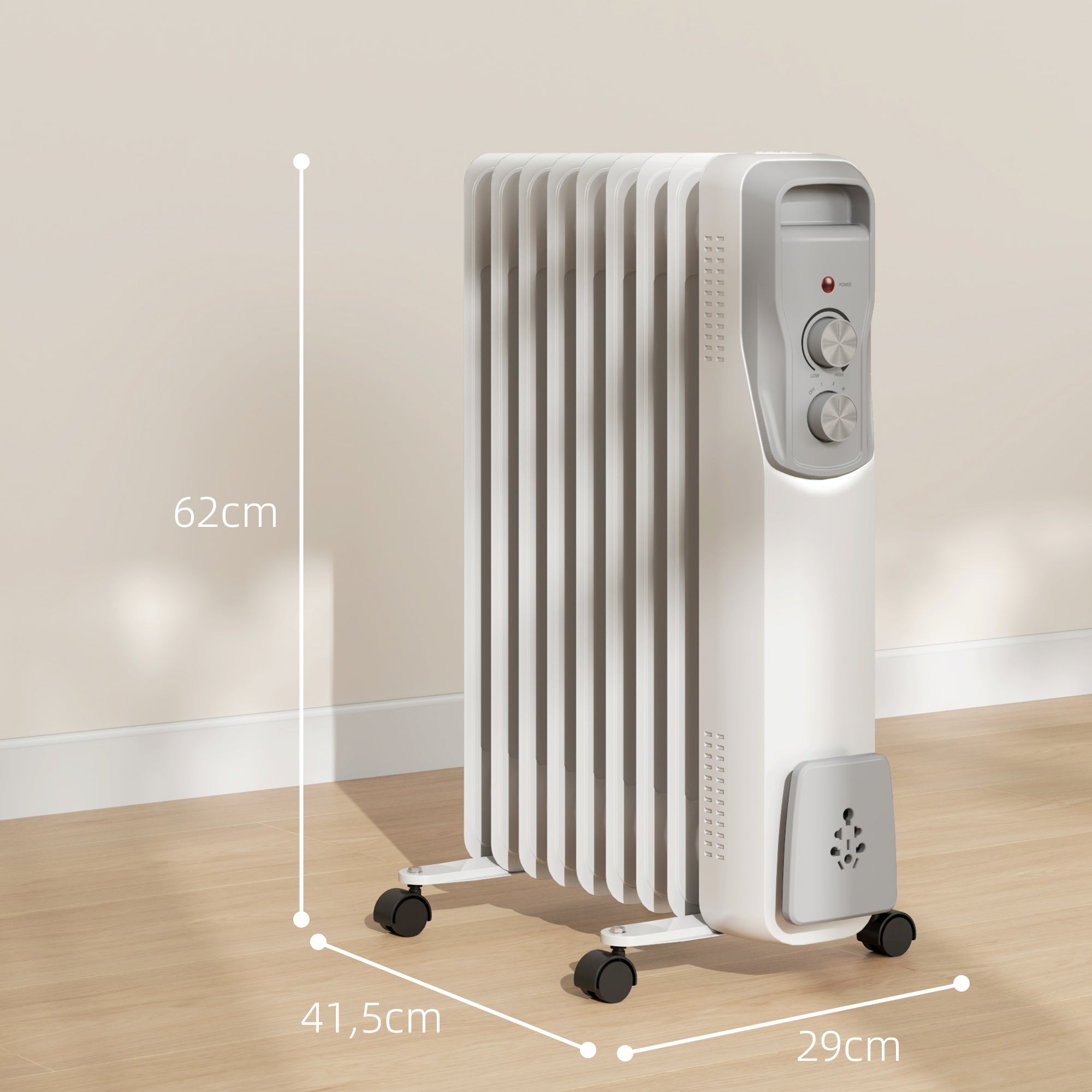 Aquecedor a Óleo Silencioso 2000W Branco 29x41,5x62 cm