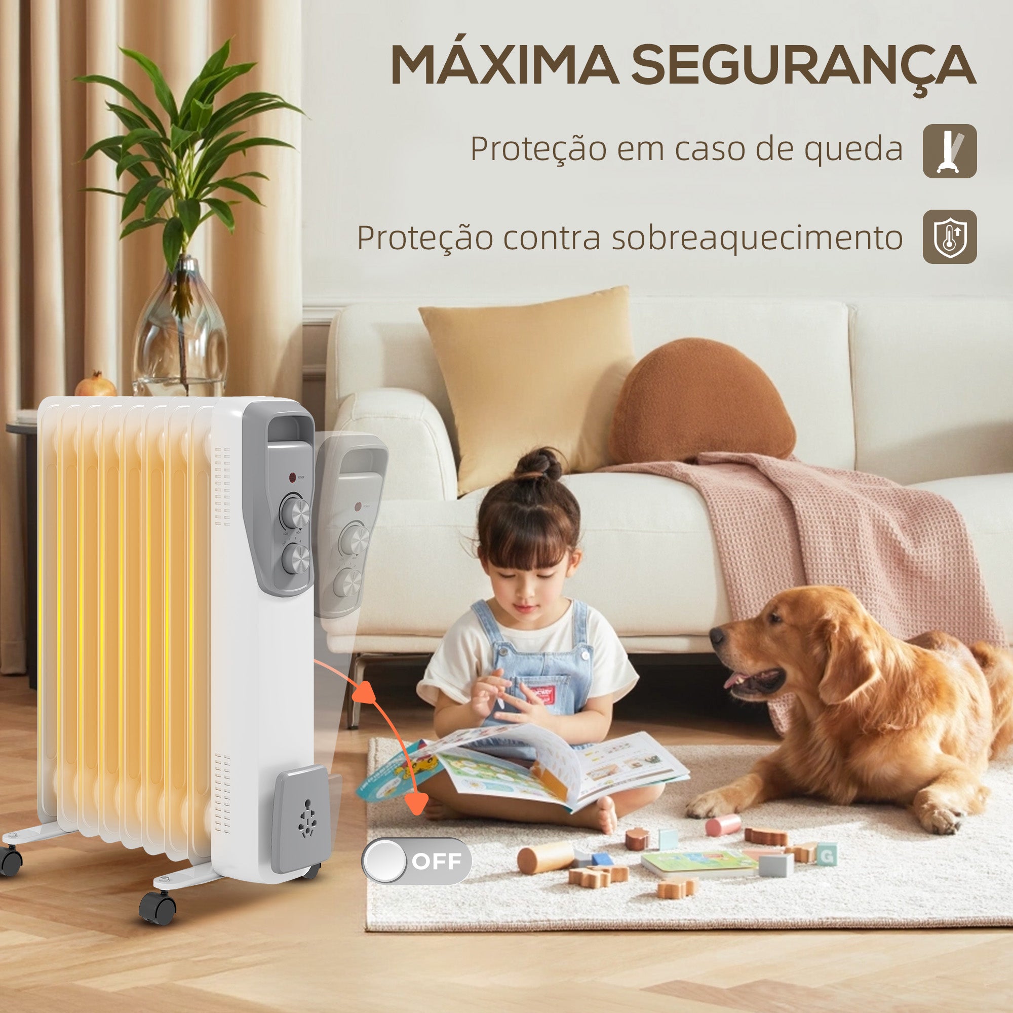Aquecedor a Óleo Silencioso 2000W Branco 29x41,5x62 cm