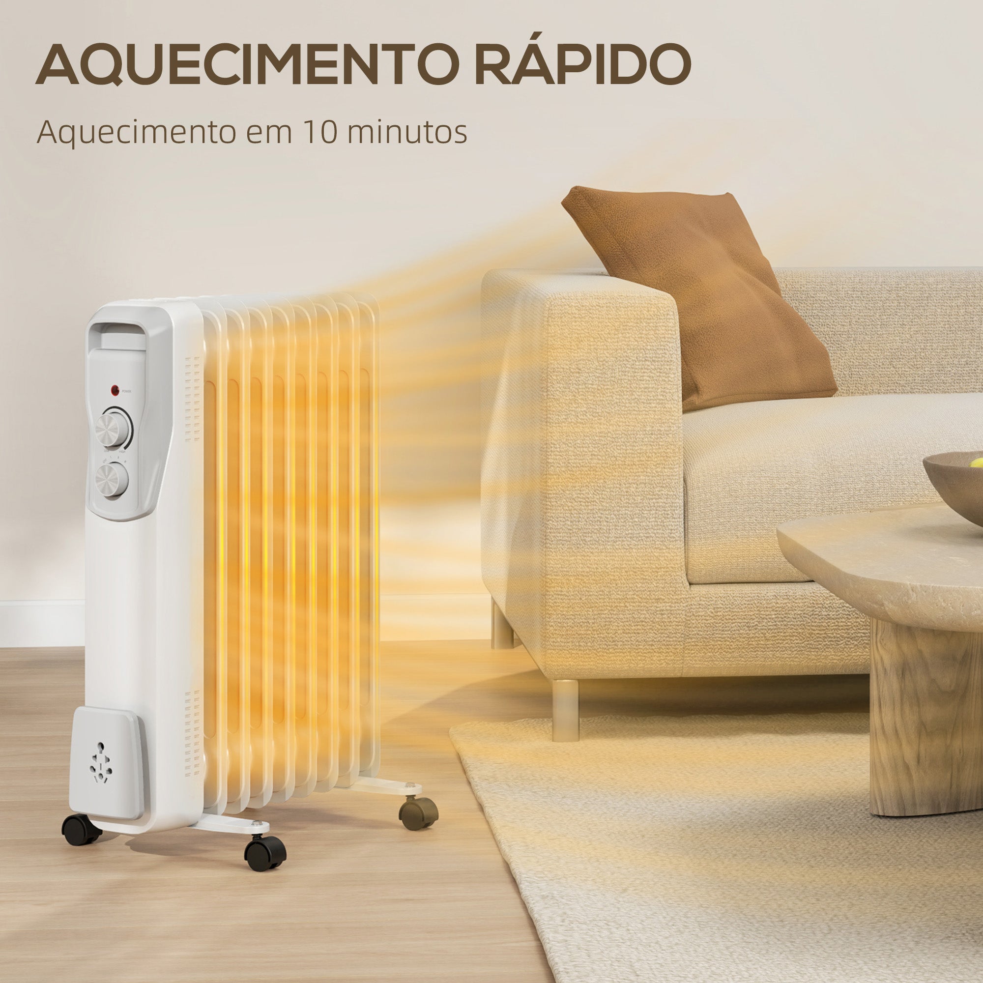 Aquecedor a Óleo Silencioso 2000W Branco 29x41,5x62 cm