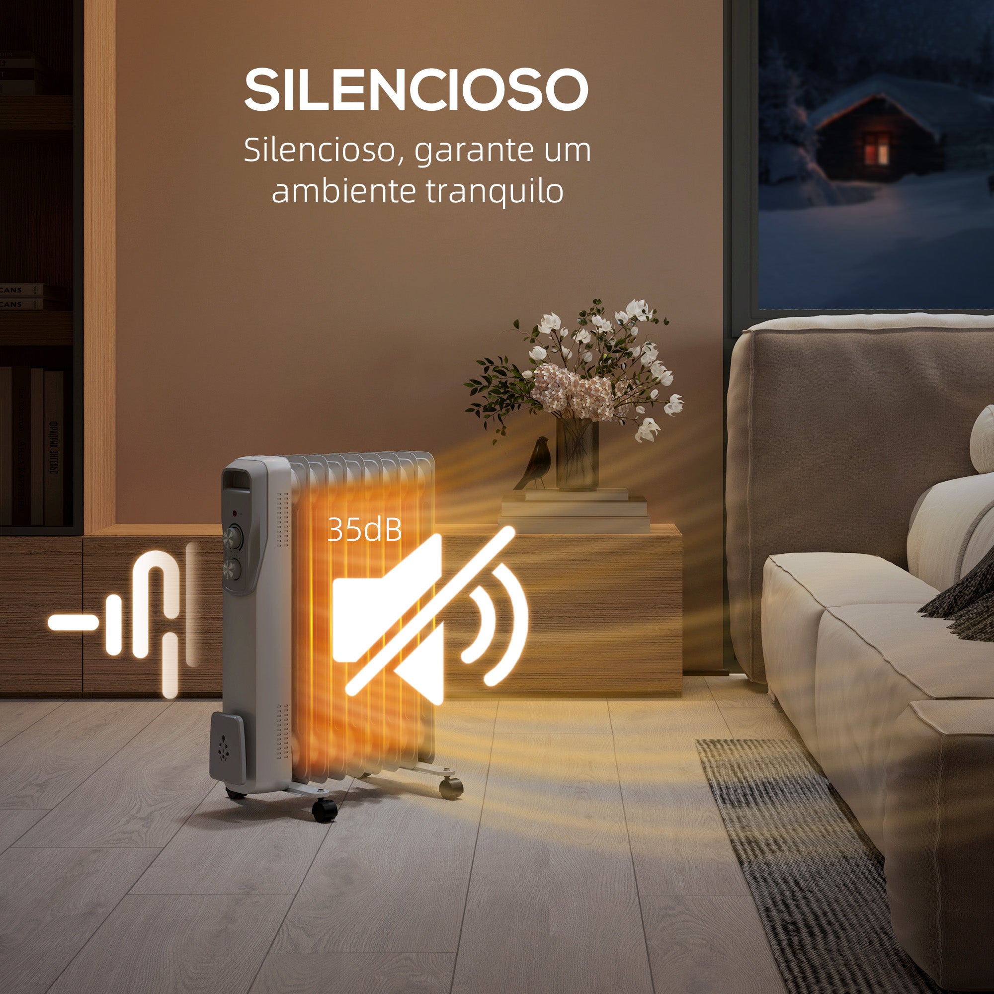 Aquecedor a Óleo Silencioso 2000W Branco 29x41,5x62 cm