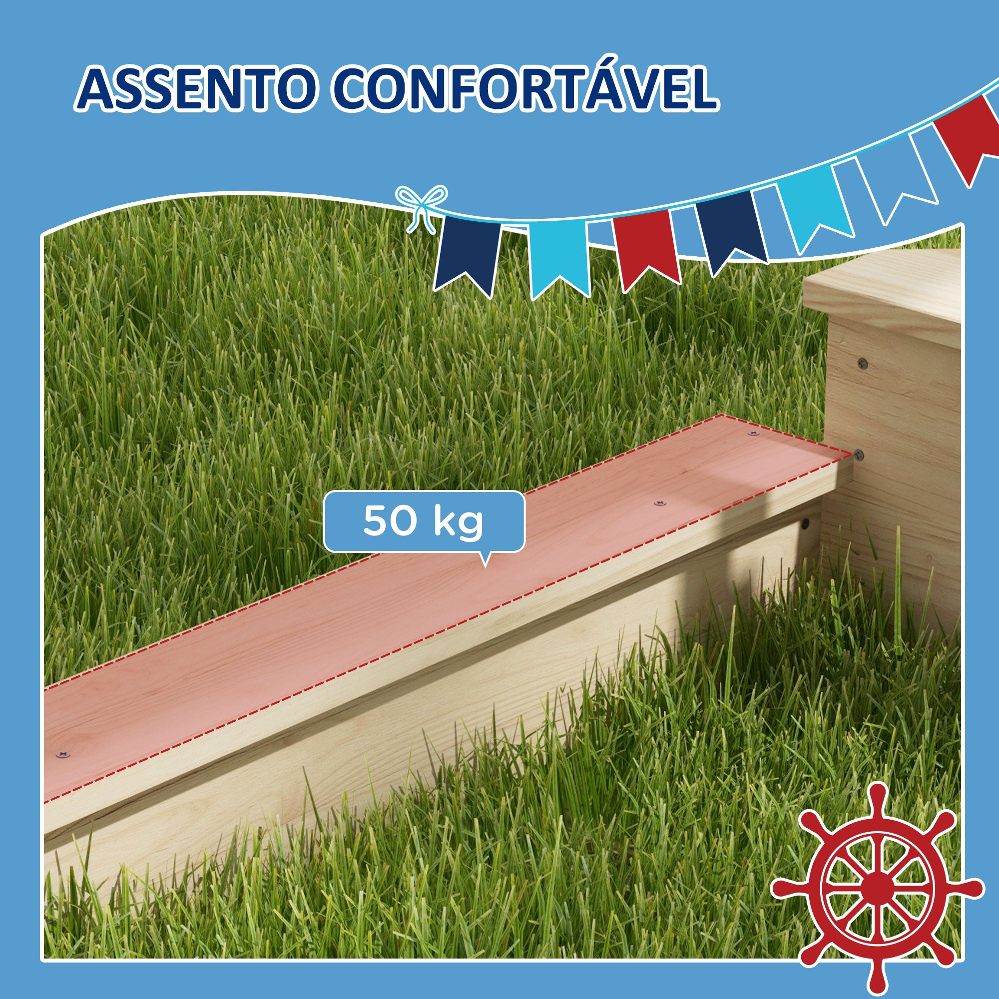Caixa de Areia Infantil de Madeira Natural 180x103x144,5 cm