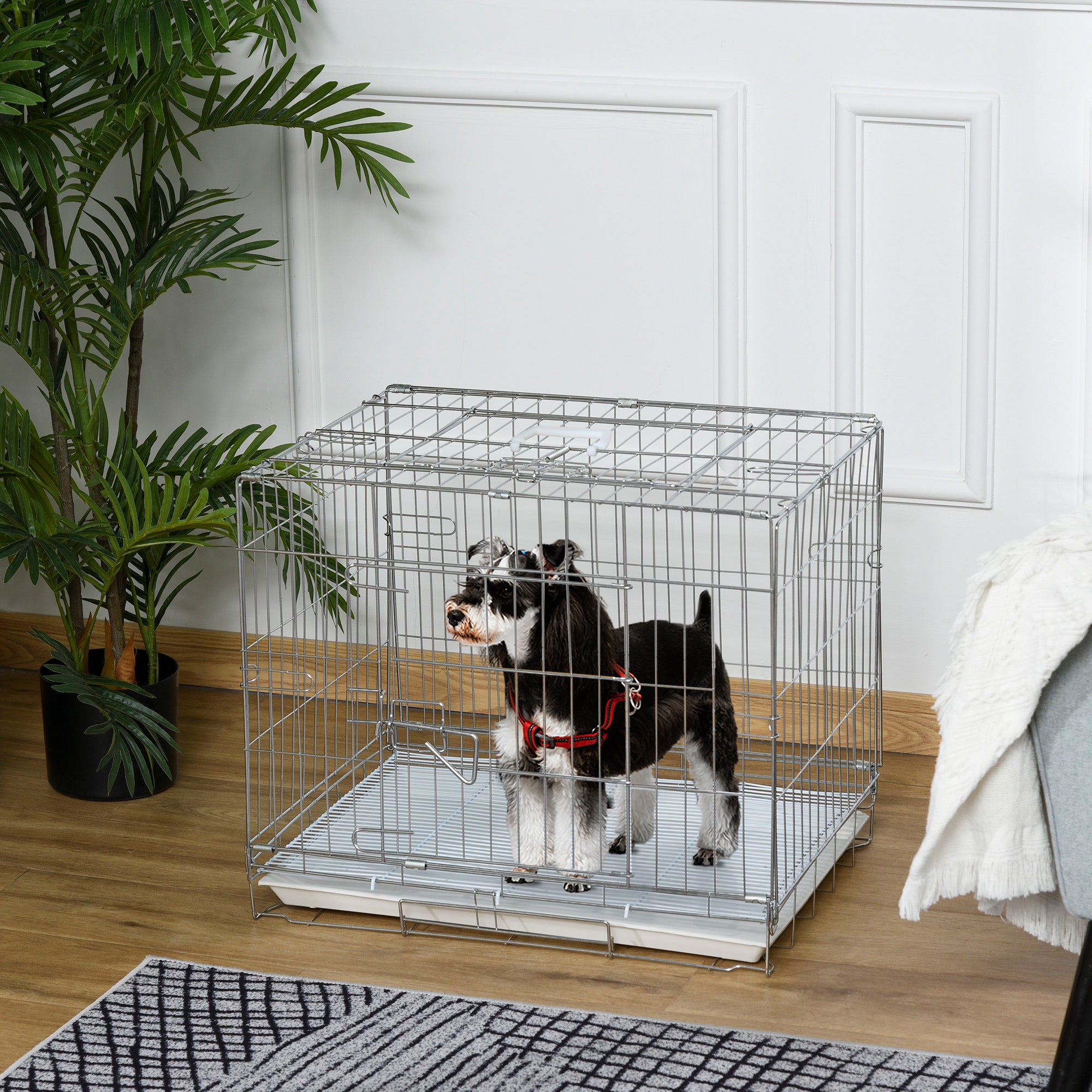 Gaiola Metálica 61x43x50 cm Prata e Branco para Cães