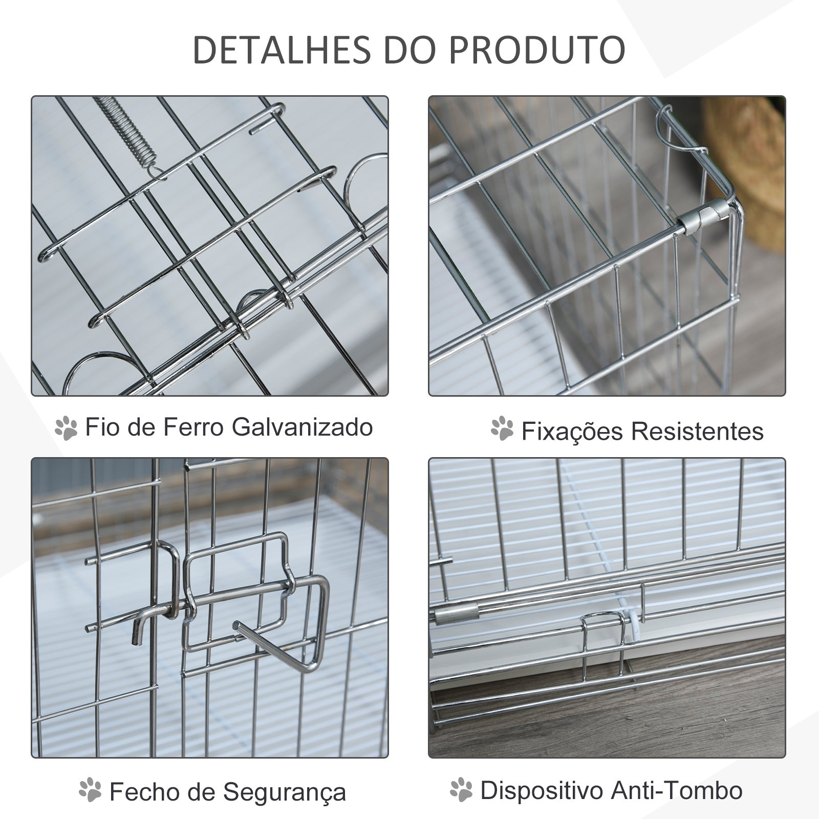 Gaiola Metálica 61x43x50 cm Prata e Branco para Cães