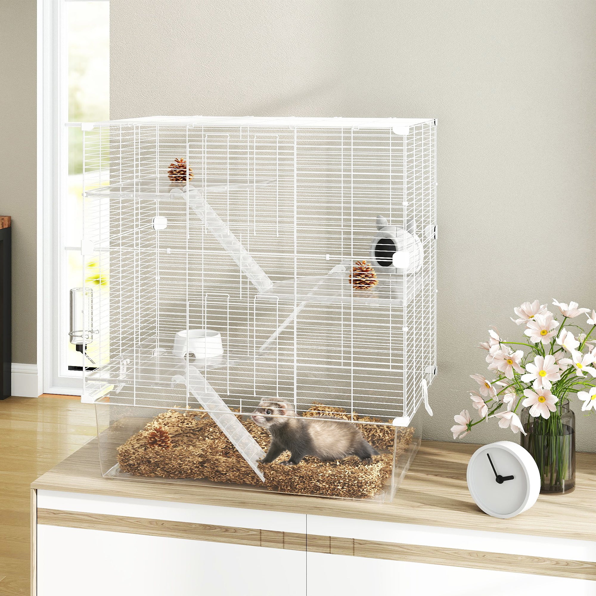 Gaiola para Pequenos Animais de 4 Níveis 73x47x80 cm - Branco