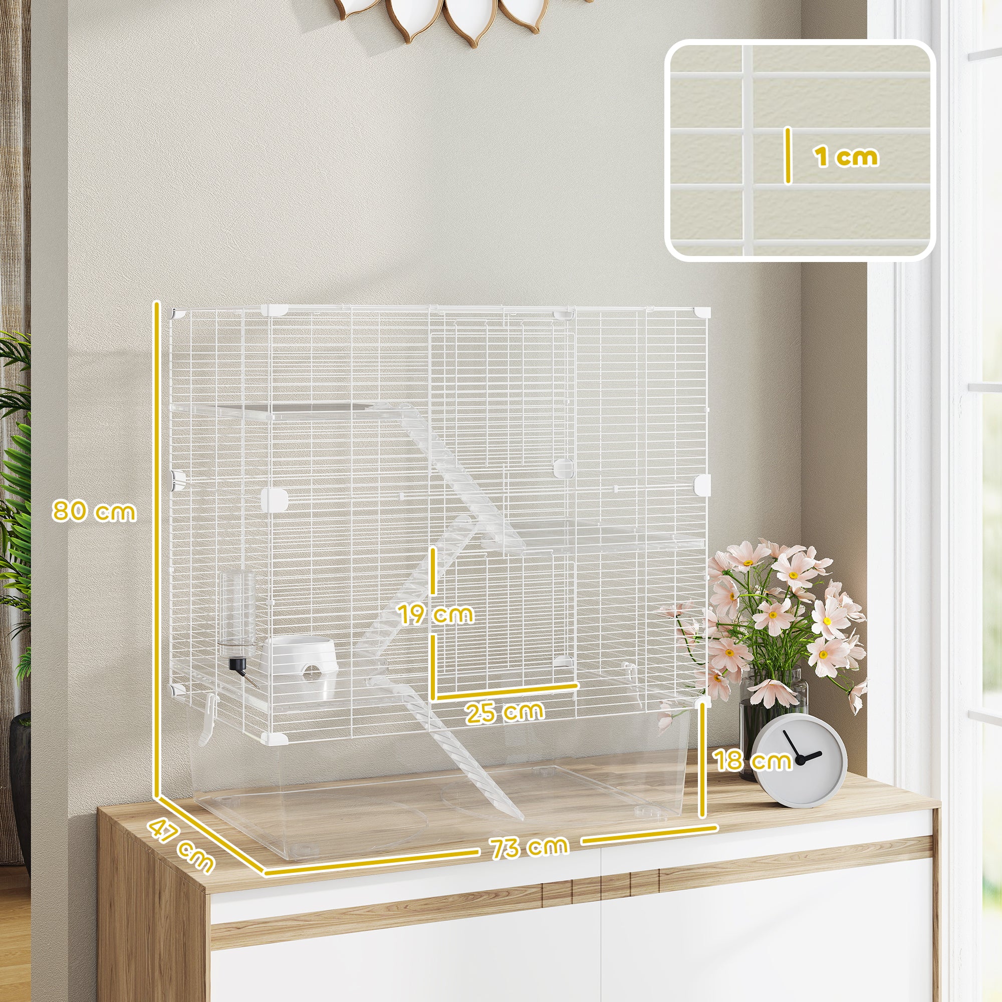 Gaiola para Pequenos Animais de 4 Níveis 73x47x80 cm - Branco