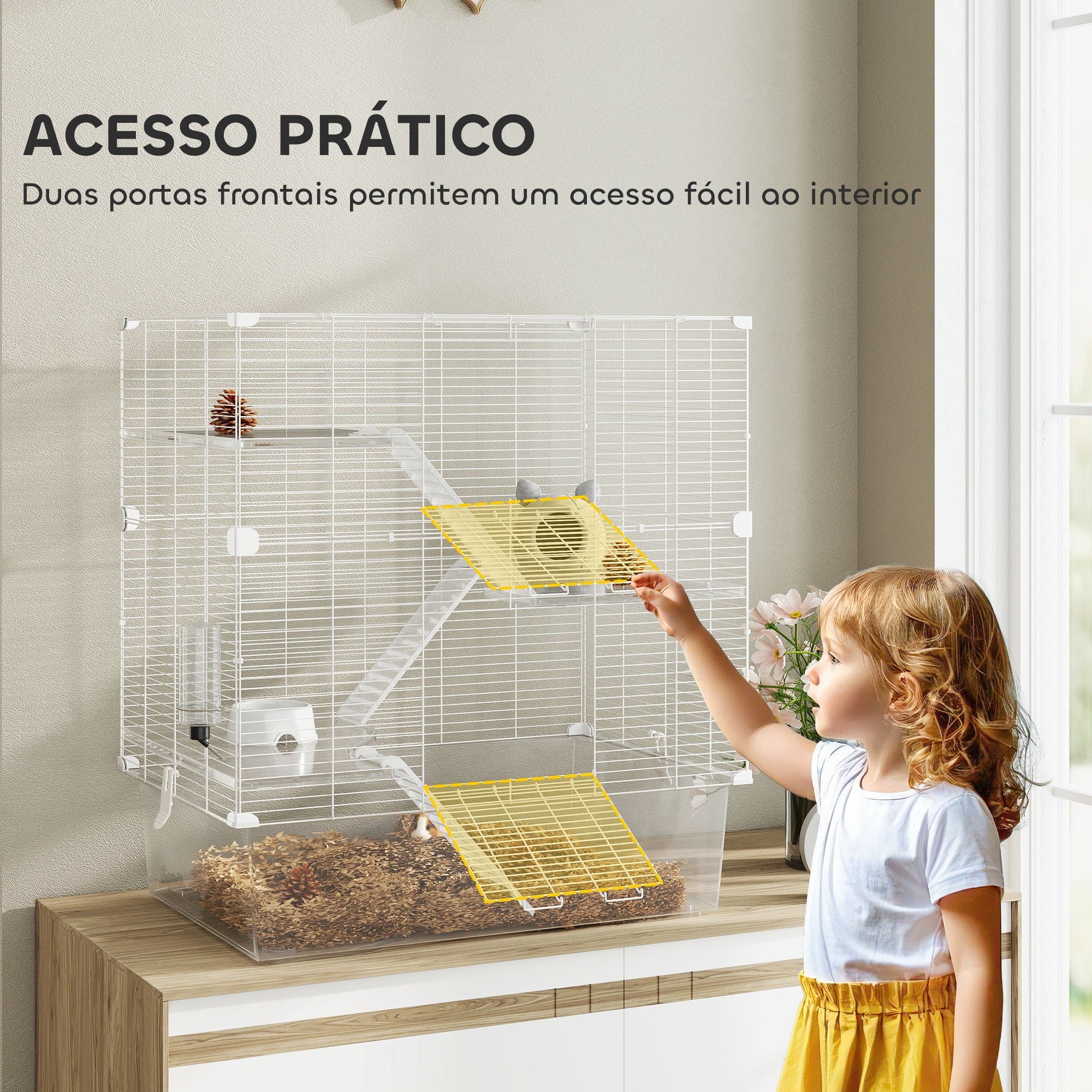 Gaiola para Pequenos Animais de 4 Níveis 73x47x80 cm - Branco