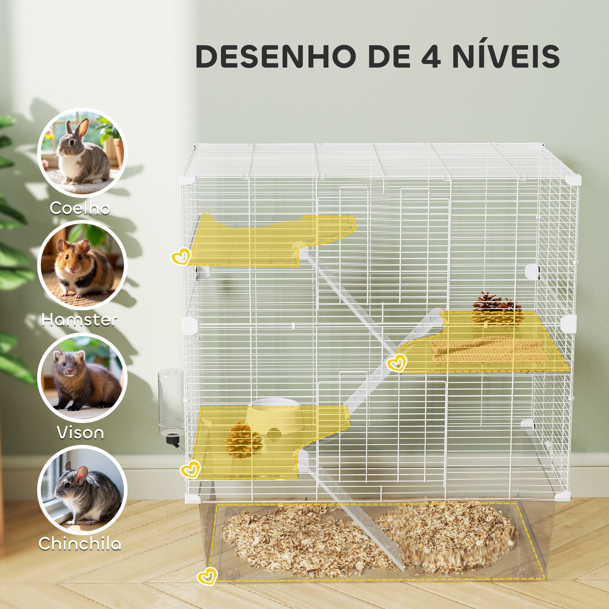 Gaiola para Pequenos Animais de 4 Níveis 73x47x80 cm - Branco