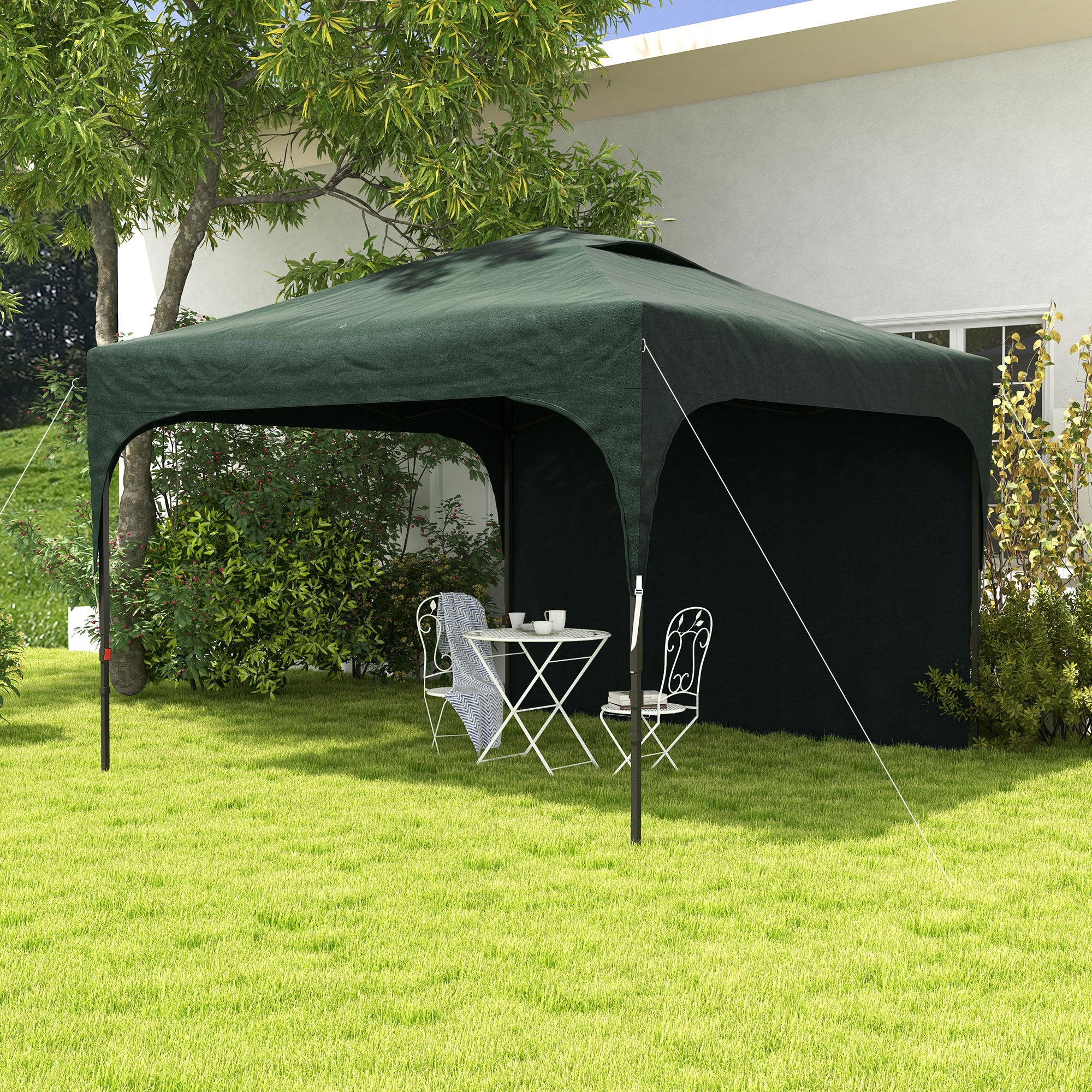 Tenda Dobrável 3x3m Verde com Altura Ajustável e Parede Lateral