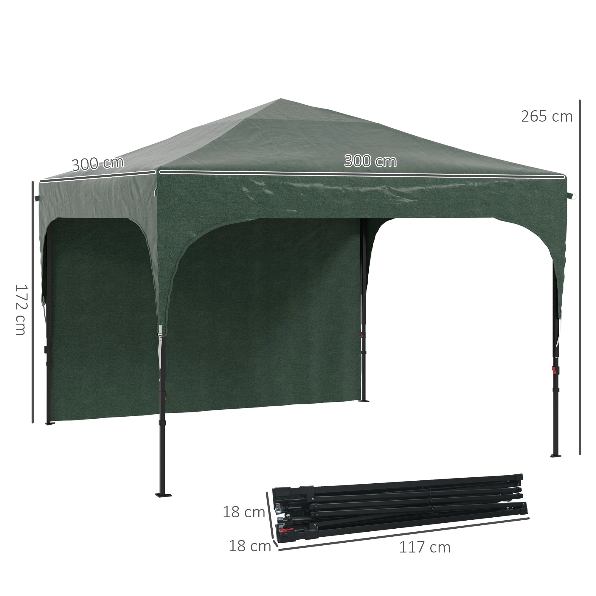 Tenda Dobrável 3x3m Verde com Altura Ajustável e Parede Lateral