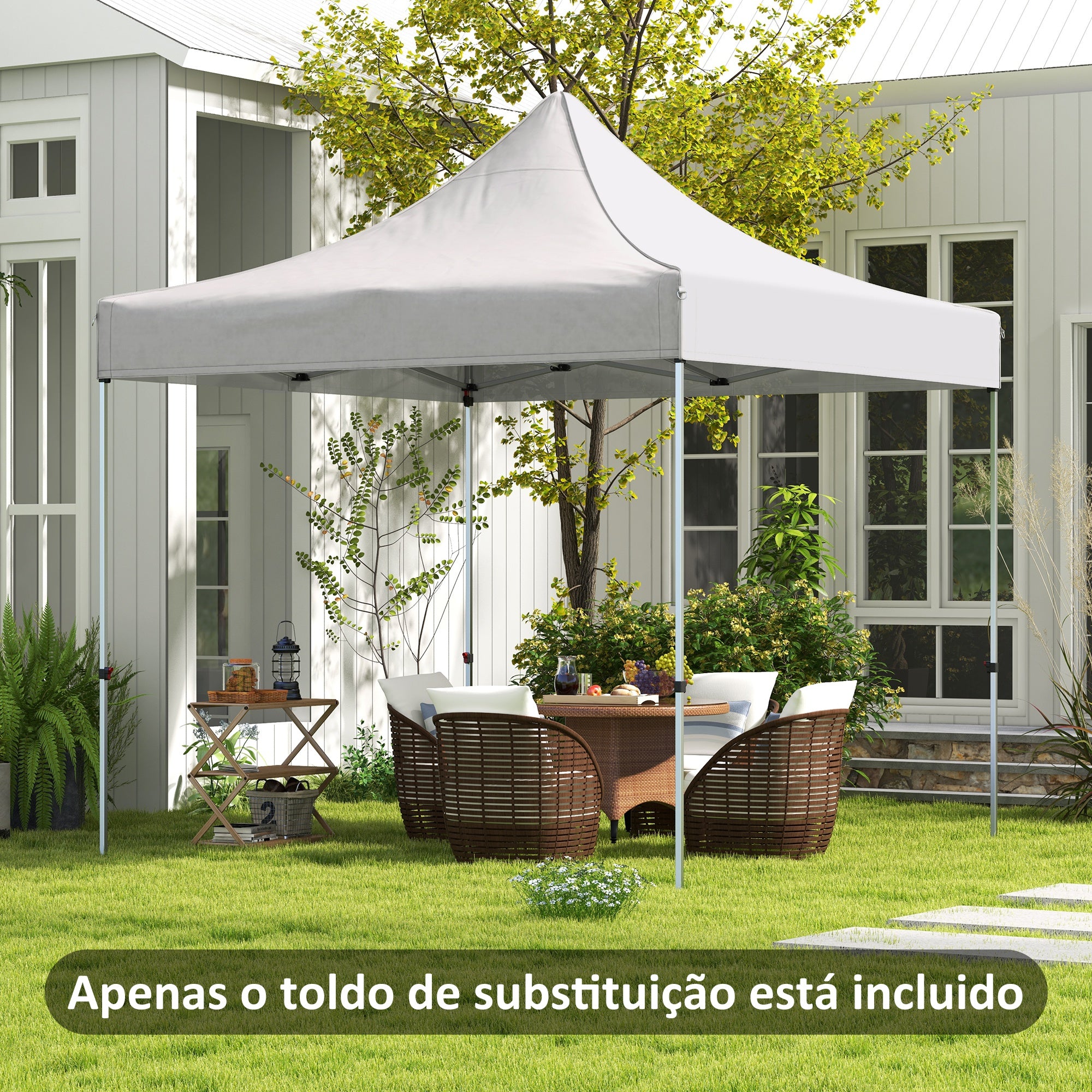 Toldo de Substituição 300x300 cm Branco - Tecido Oxford Impermeável e Anti-UV