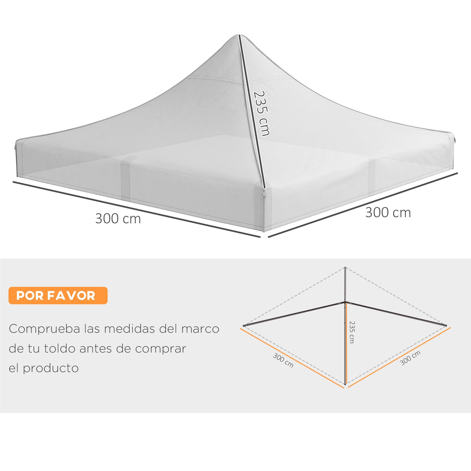 Toldo de Substituição 300x300 cm Branco - Tecido Oxford Impermeável e Anti-UV