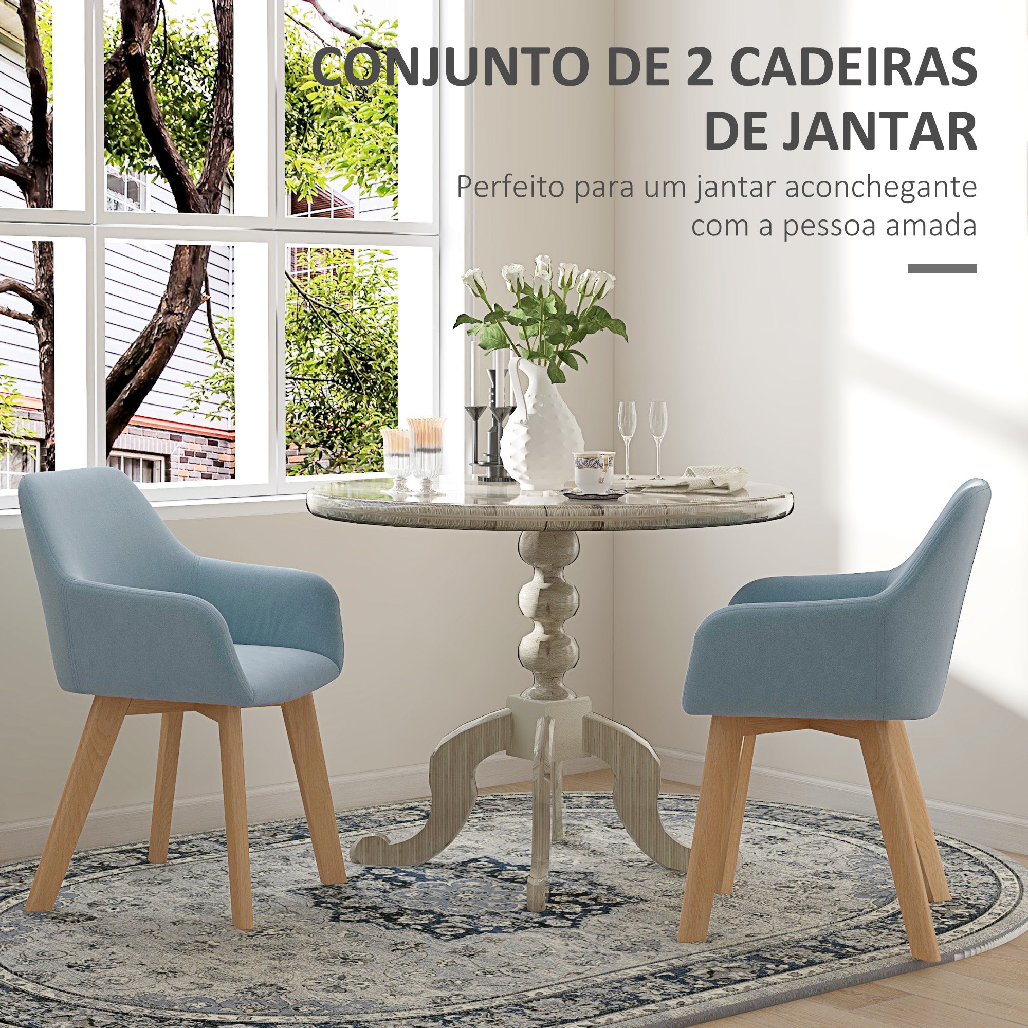 Conjunto de 2 Cadeiras de Sala de Jantar Estofadas em Veludo Azul Claro 54x57x80 cm