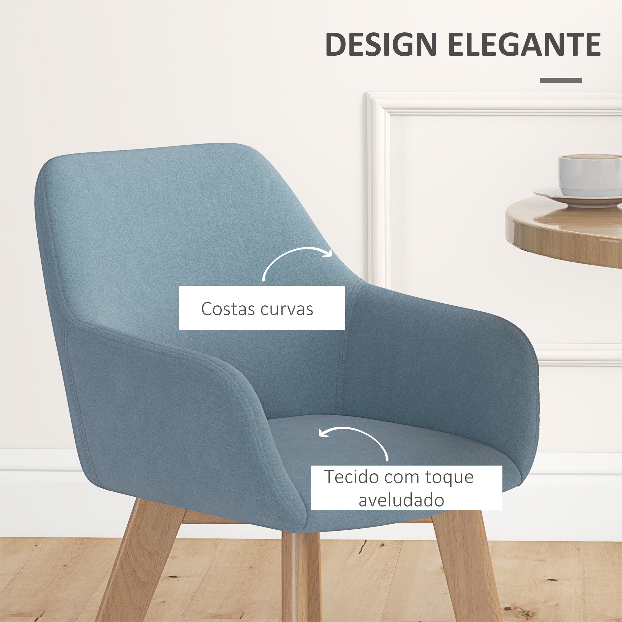 Conjunto de 2 Cadeiras de Sala de Jantar Estofadas em Veludo Azul Claro 54x57x80 cm