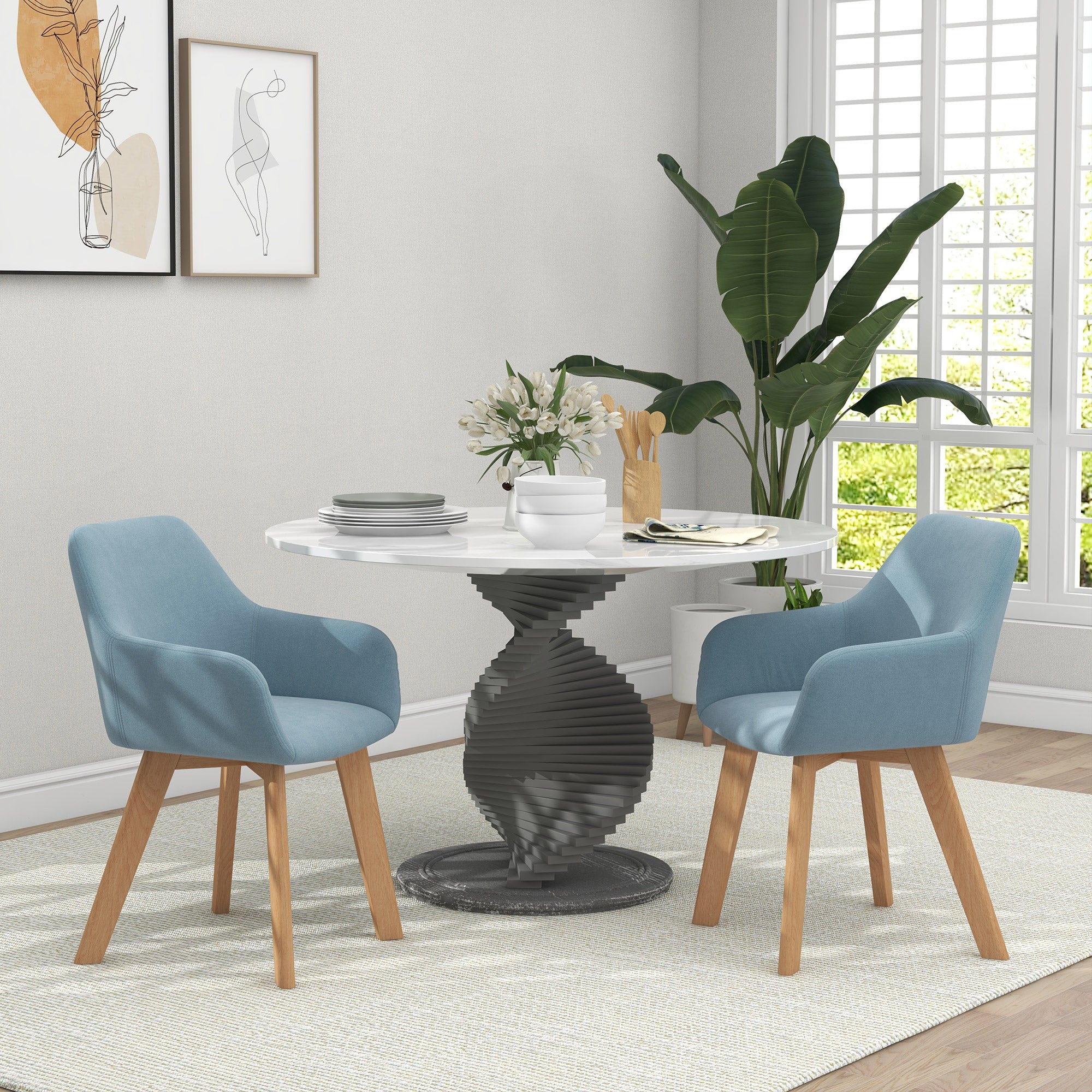 Conjunto de 2 Cadeiras de Sala de Jantar Estofadas em Veludo Azul Claro 54x57x80 cm