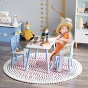 Conjunto de Mesa Infantil e 2 Cadeiras – 60x40x43 cm – Branco e Azul – MDF e Madeira de Pinho