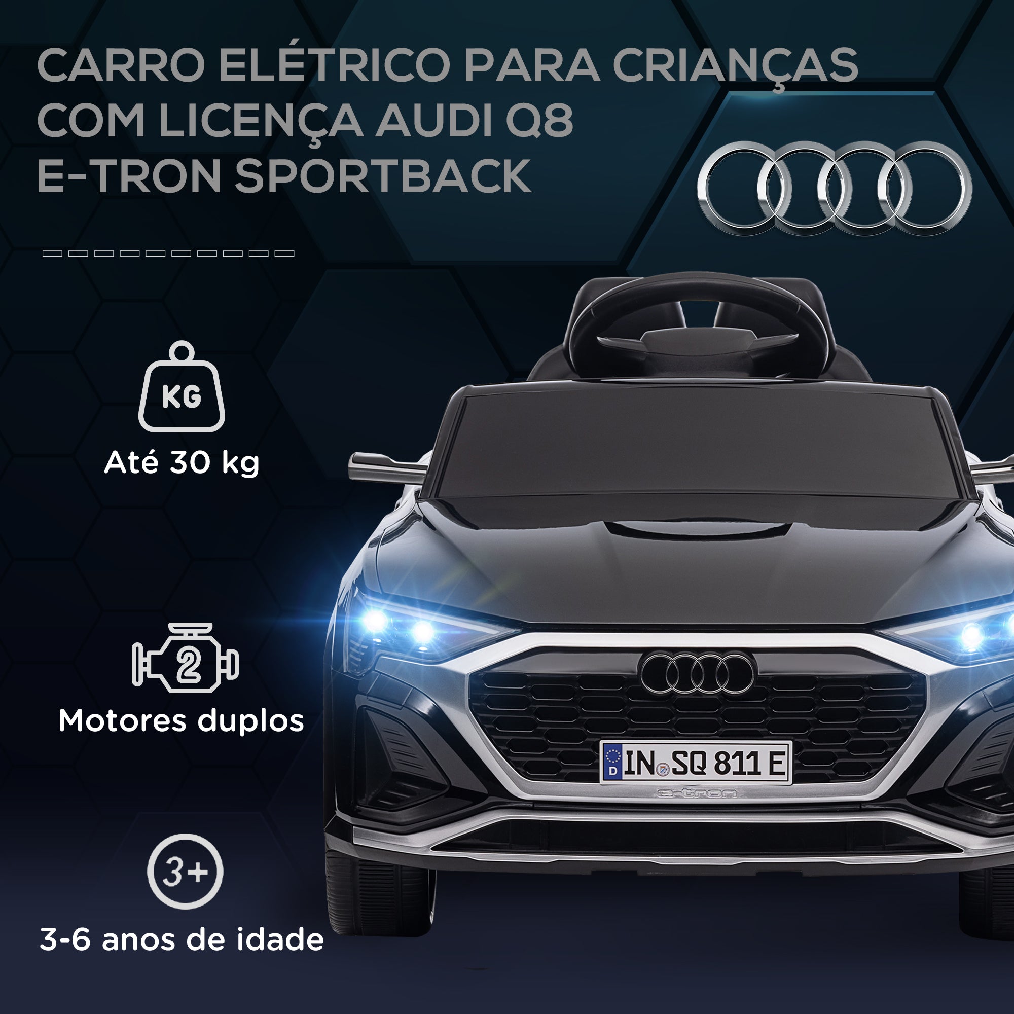 Carro Elétrico para Crianças 98x49,5x43 cm Preto