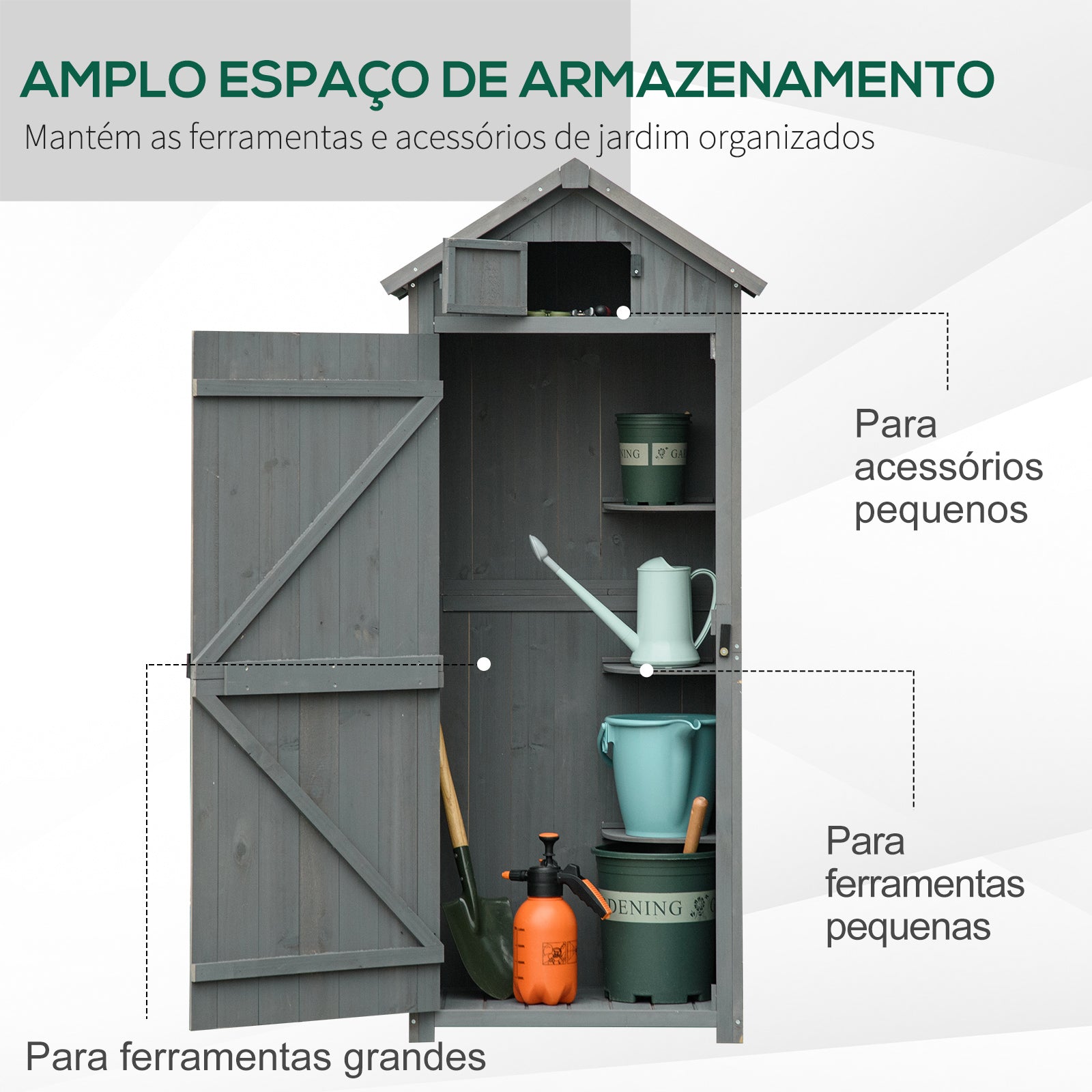 Armário de Jardim de Madeira 77x54,2x179 cm Cinza e Verde