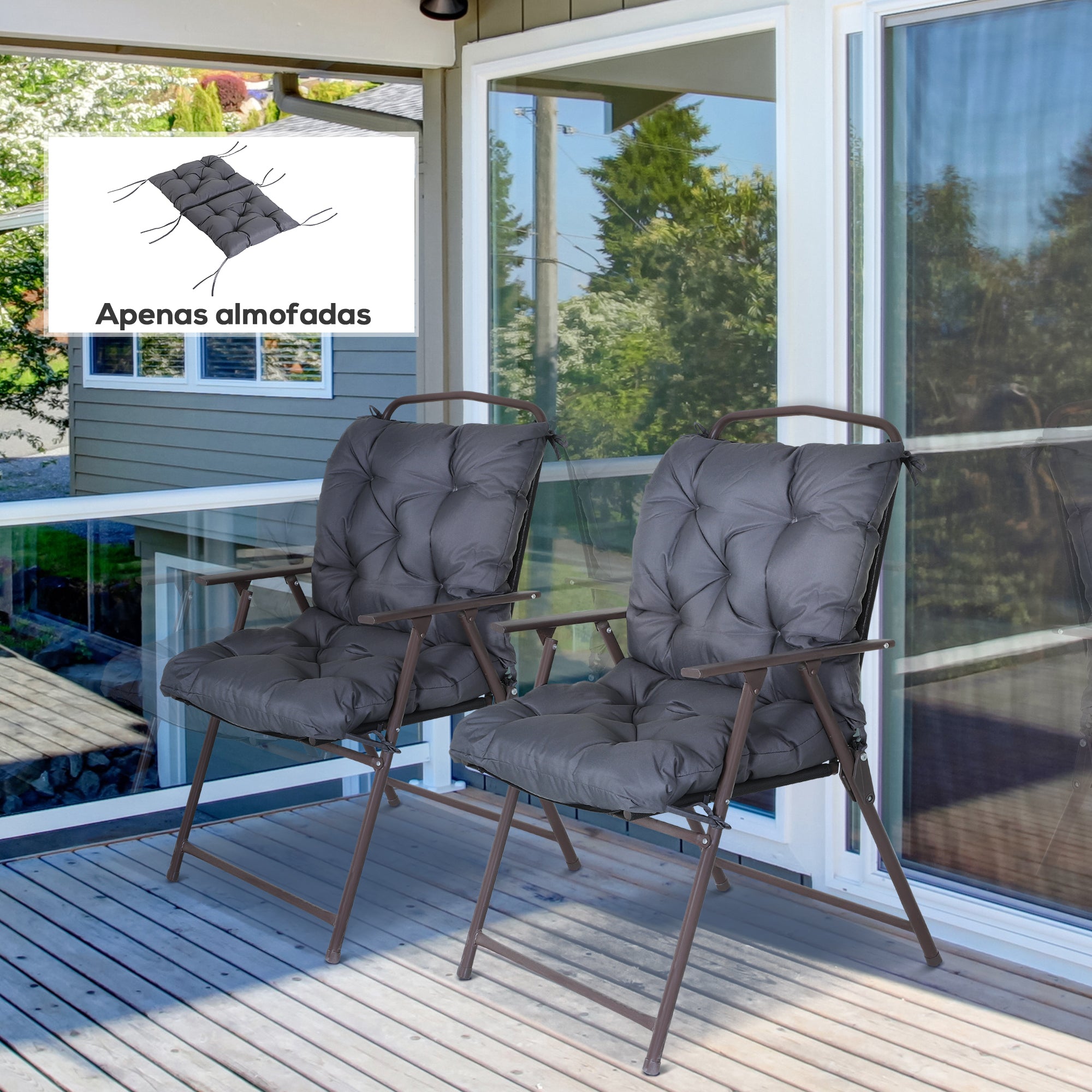 Conjunto de 2 Almofadas de Cadeira 50x98x8 cm Cinza Escuro