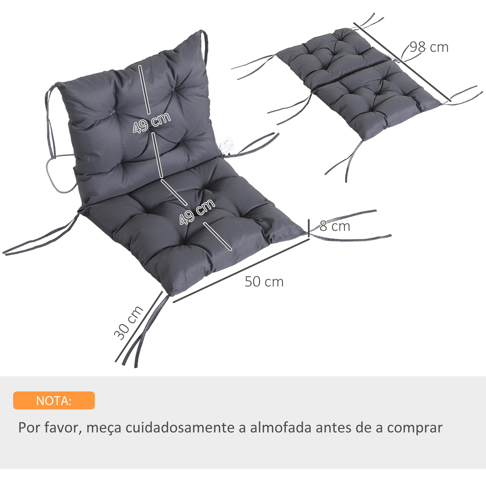 Conjunto de 2 Almofadas de Cadeira 50x98x8 cm Cinza Escuro