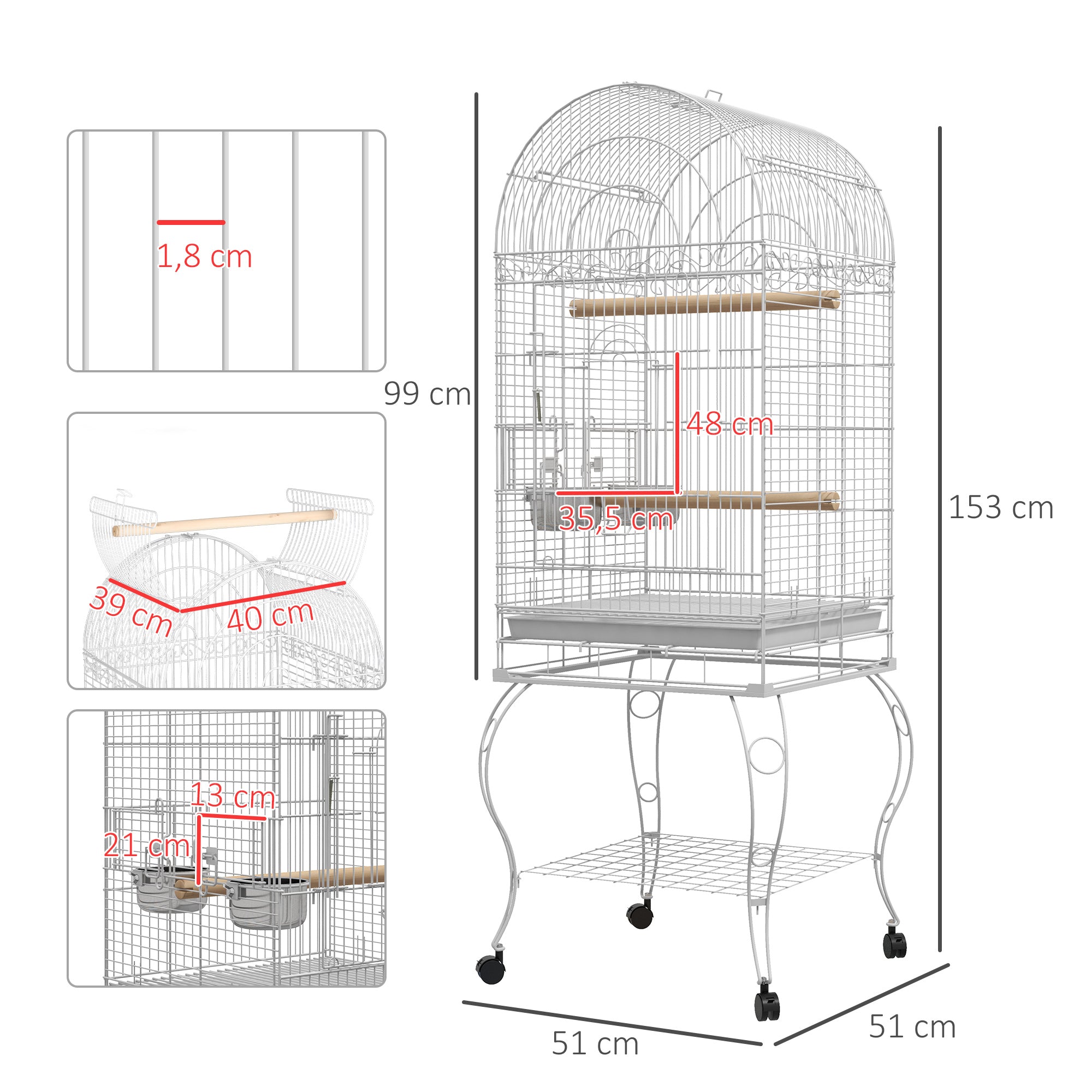 Gaiola para Pássaros – 51x51x153 cm – Branco – Metal galvanizado