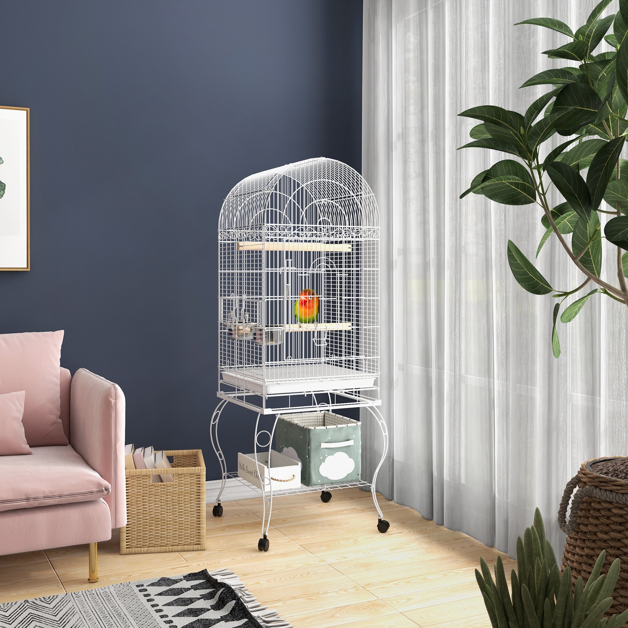 Gaiola para Pássaros – 51x51x153 cm – Branco – Metal galvanizado