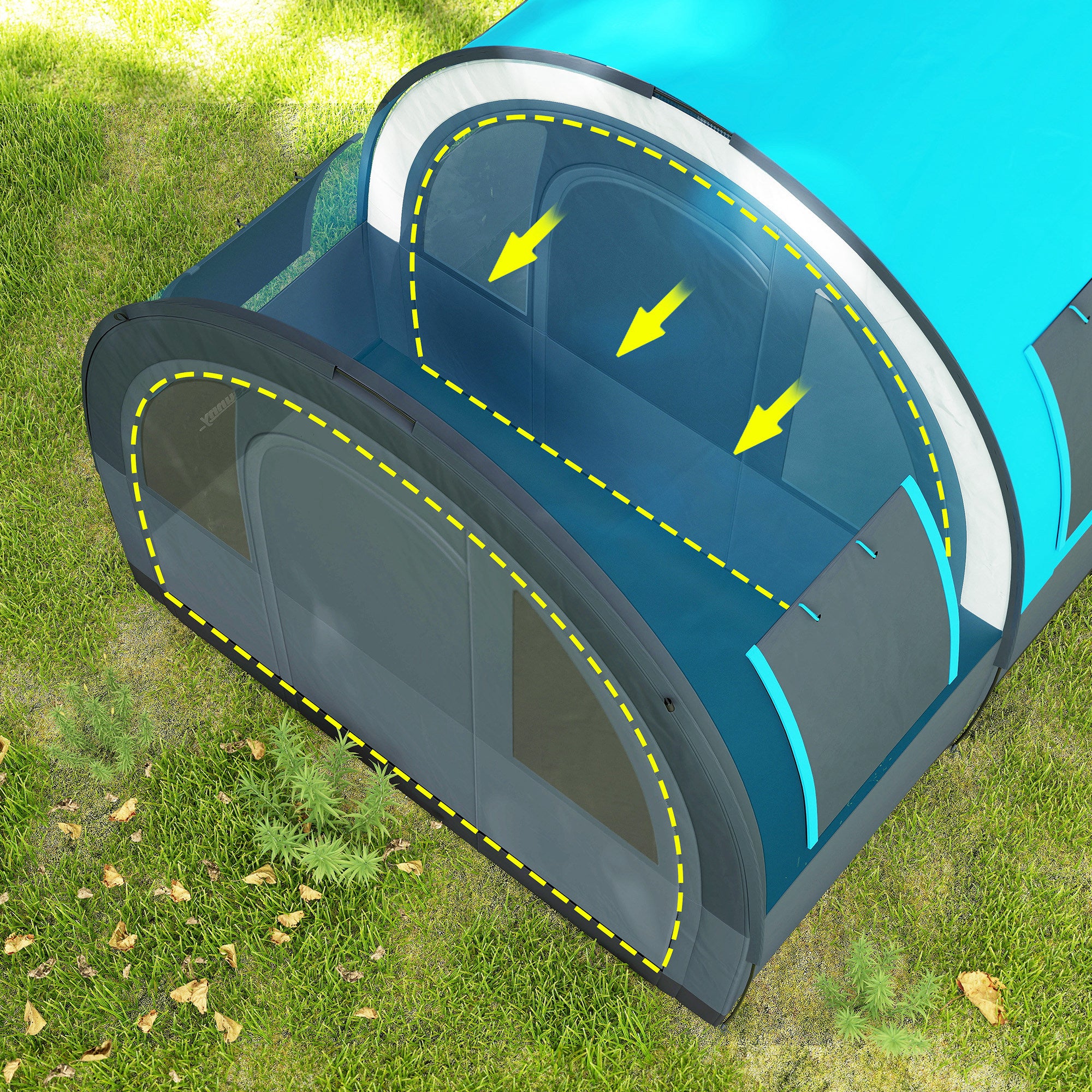 Tenda de Campismo Familiar para 5-6 Pessoas 480x260x200 cm Cinza e Azul