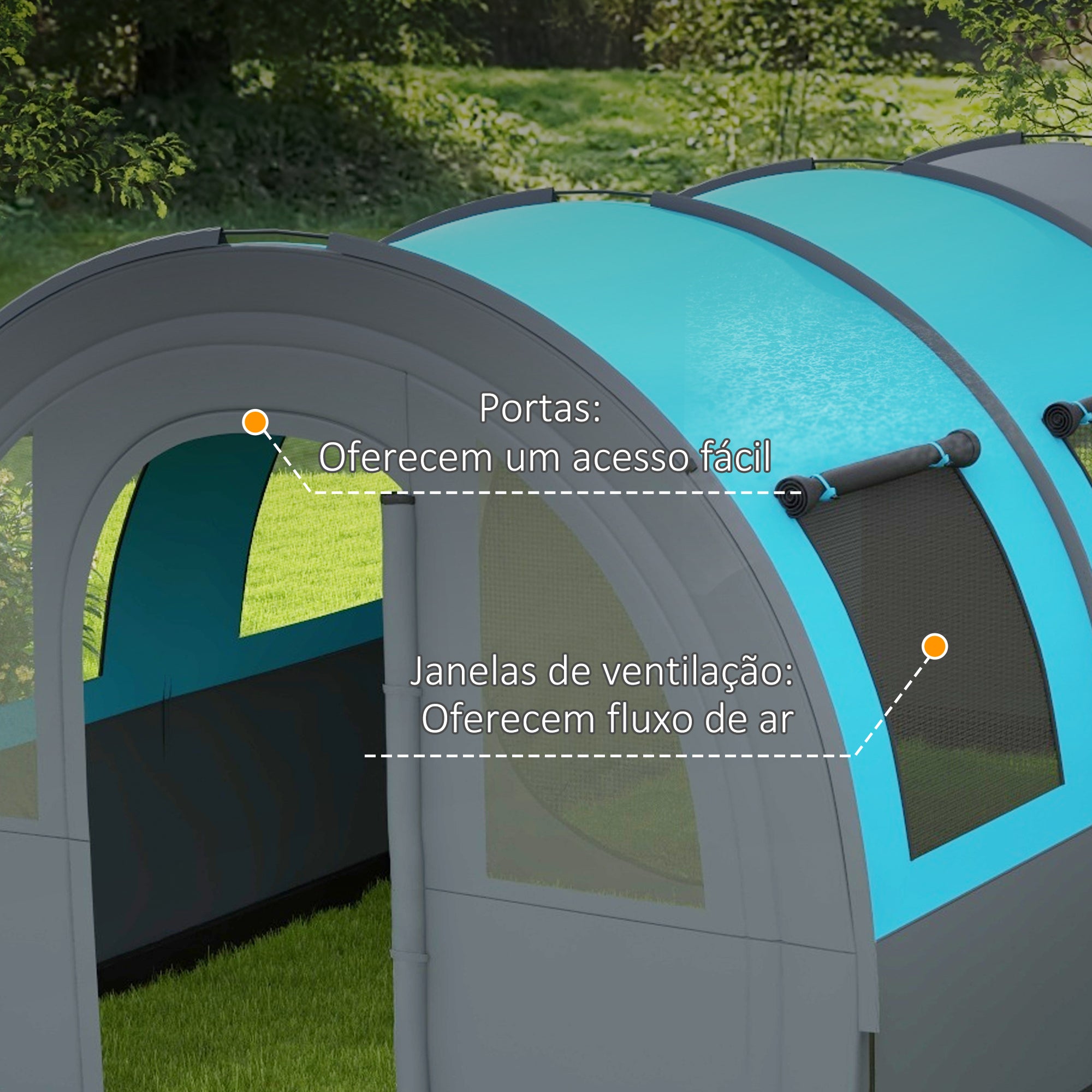 Tenda de Campismo Familiar para 5-6 Pessoas 480x260x200 cm Cinza e Azul
