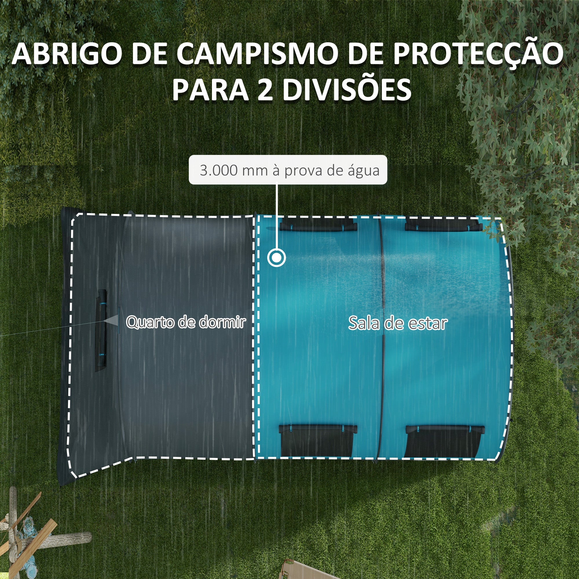 Tenda de Campismo Familiar para 5-6 Pessoas 480x260x200 cm Cinza e Azul