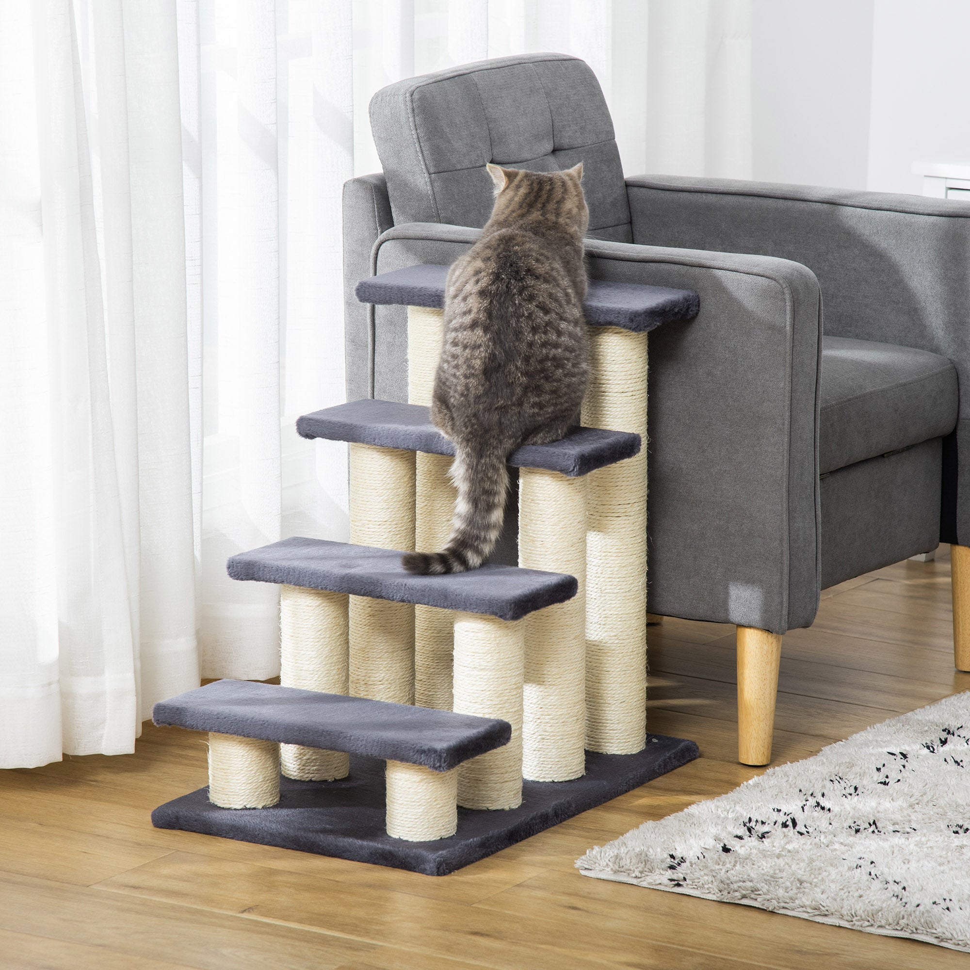 Escada para Animais de Estimação 4 Passos Cinza 60x42x61cm