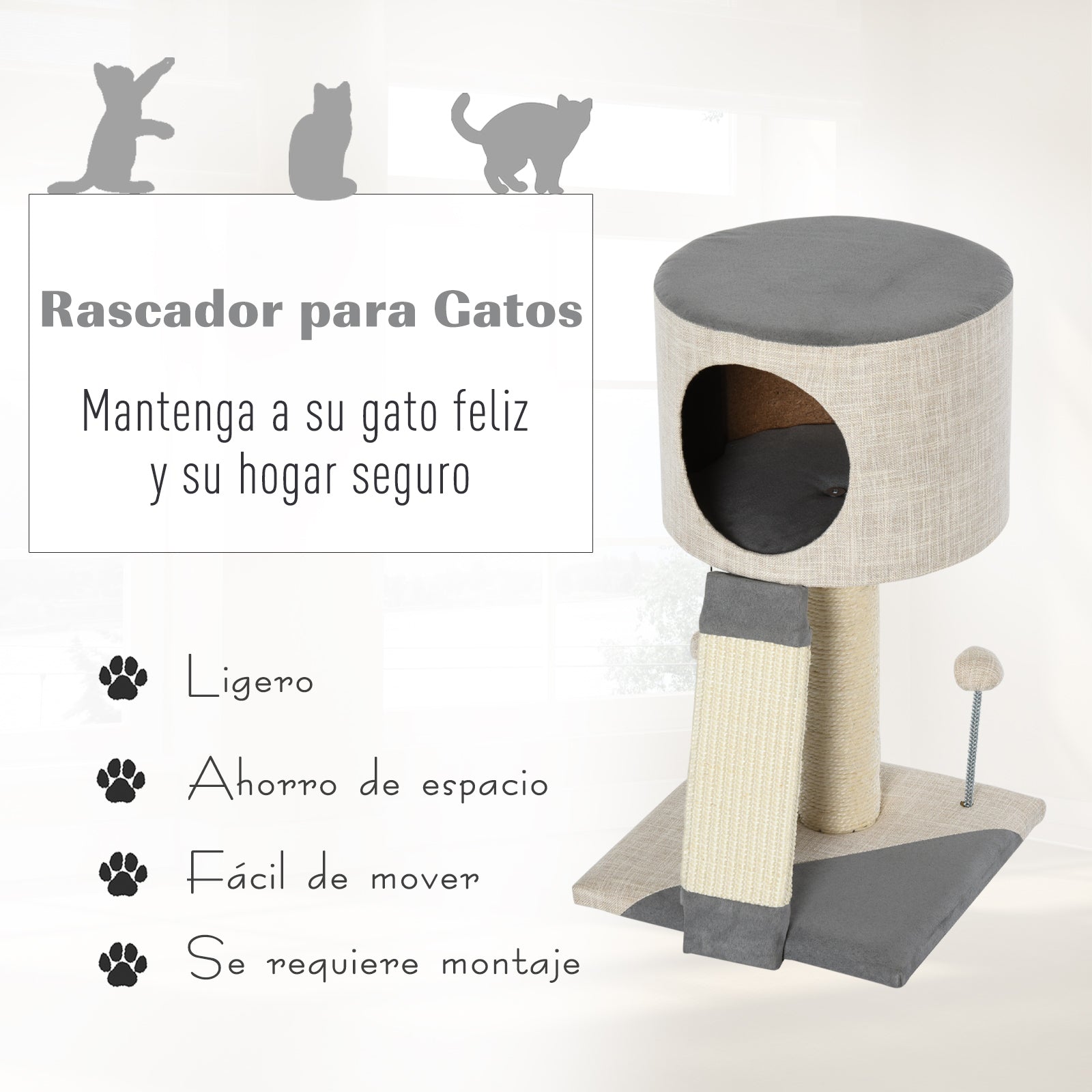 Arranhador para Gatos - 30x30x50 cm - Cinzento