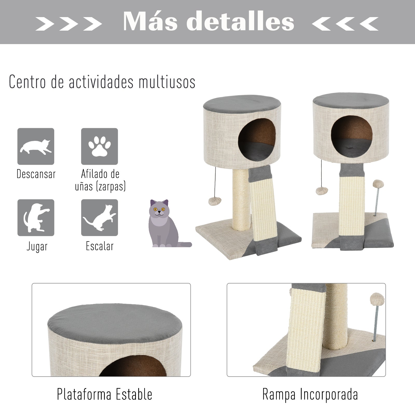 Arranhador para Gatos - 30x30x50 cm - Cinzento