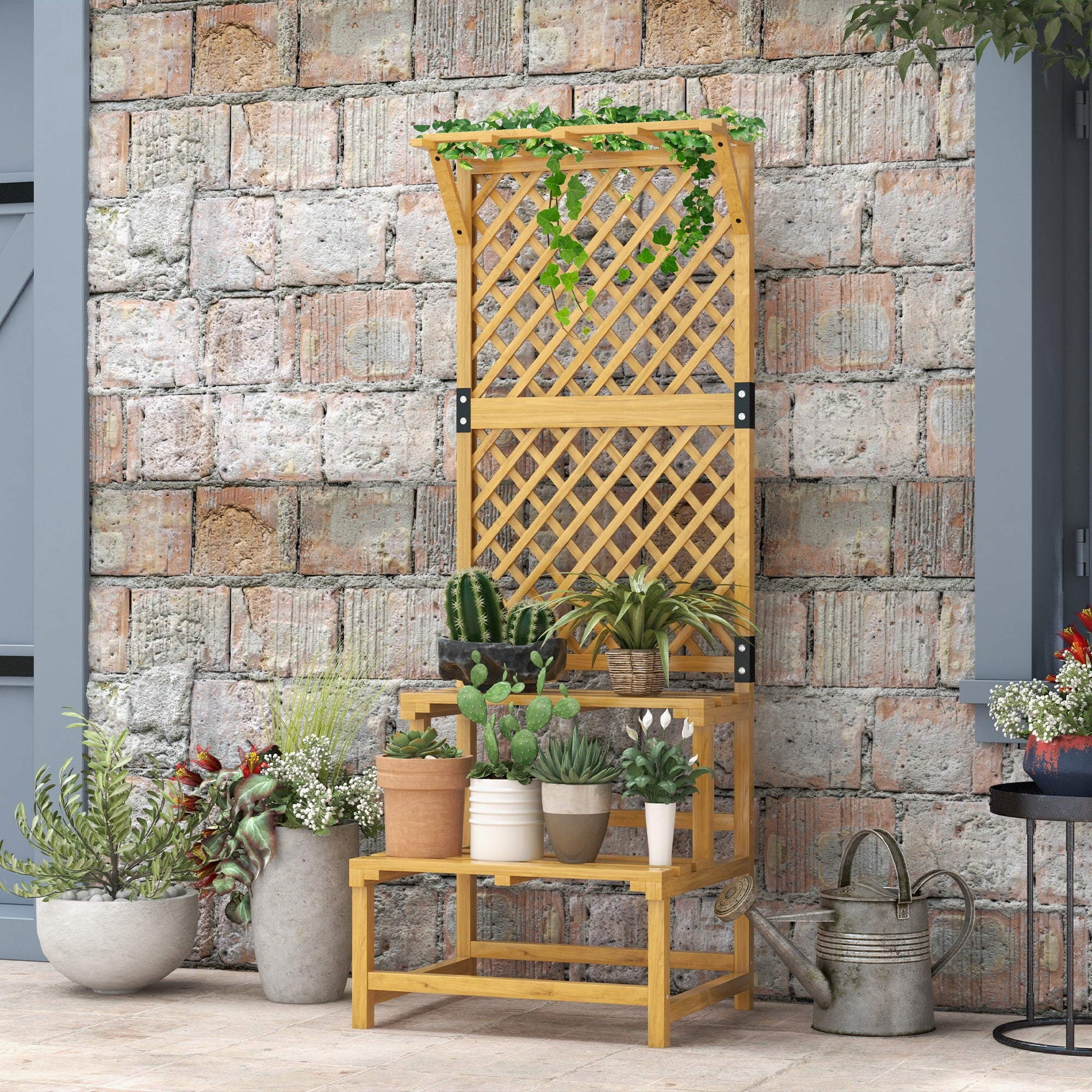 Suporte para Plantas de Madeira – 60x50x166 cm – Cor de Madeira Natural