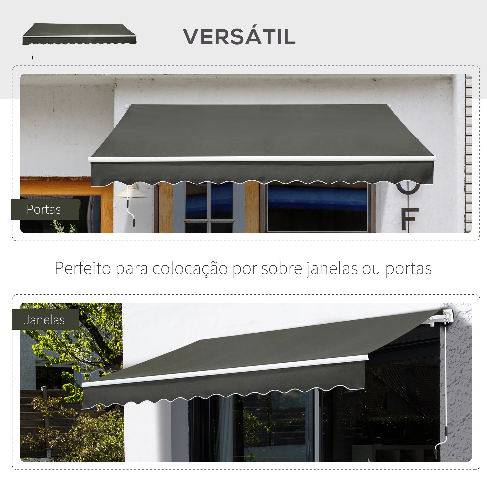 Toldo Manual Retrátil 350x250 cm Cor Cinza