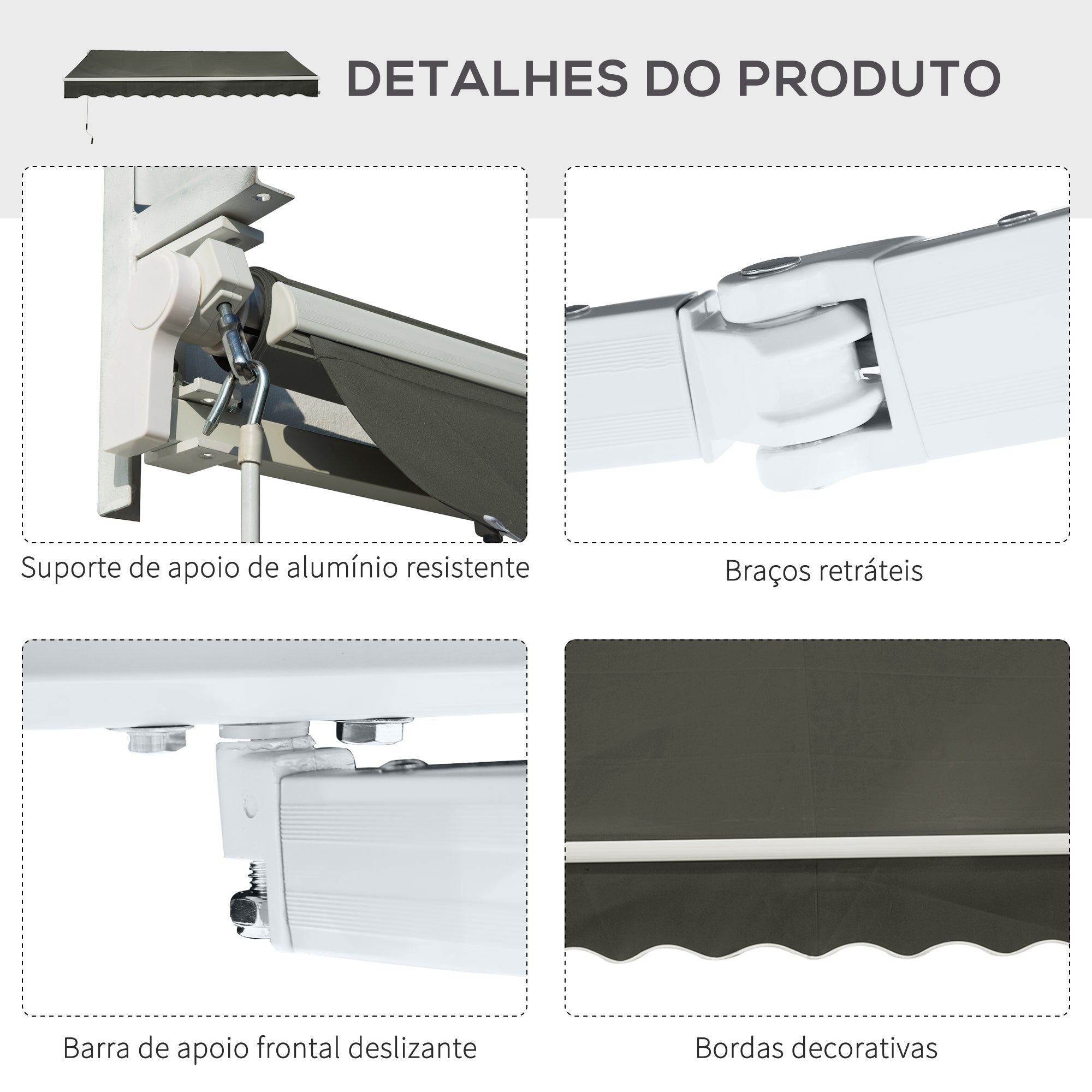Toldo Manual Retrátil 350x250 cm Cor Cinza