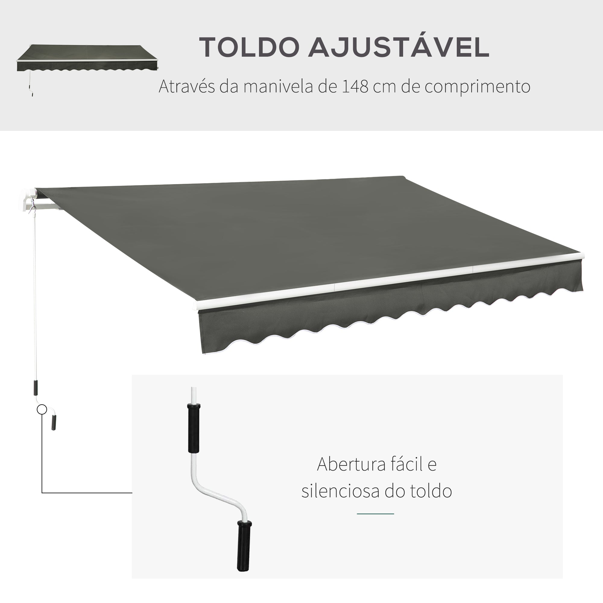 Toldo Manual Retrátil 350x250 cm Cor Cinza