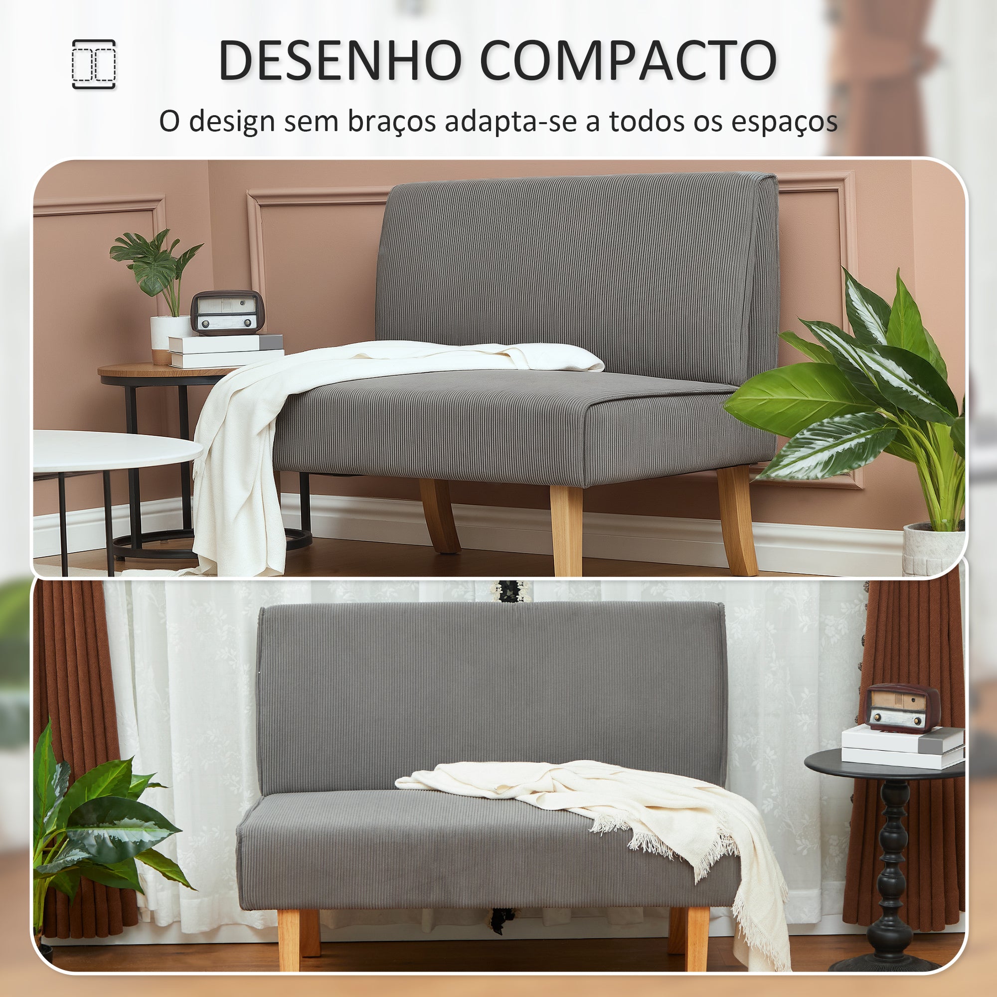 Sofá de 2 Lugares em Veludo Cinzento 110x62x85 cm