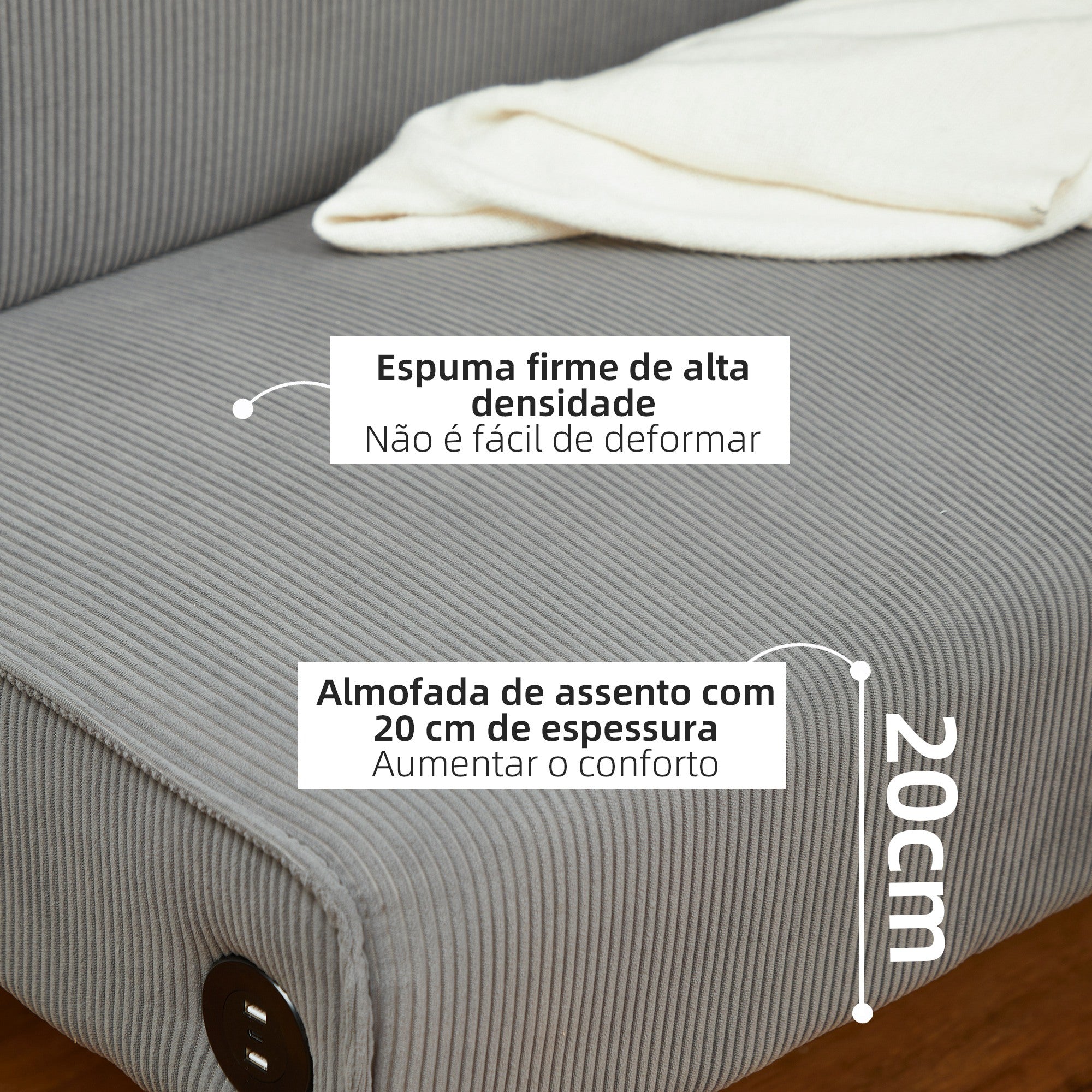 Sofá de 2 Lugares em Veludo Cinzento 110x62x85 cm
