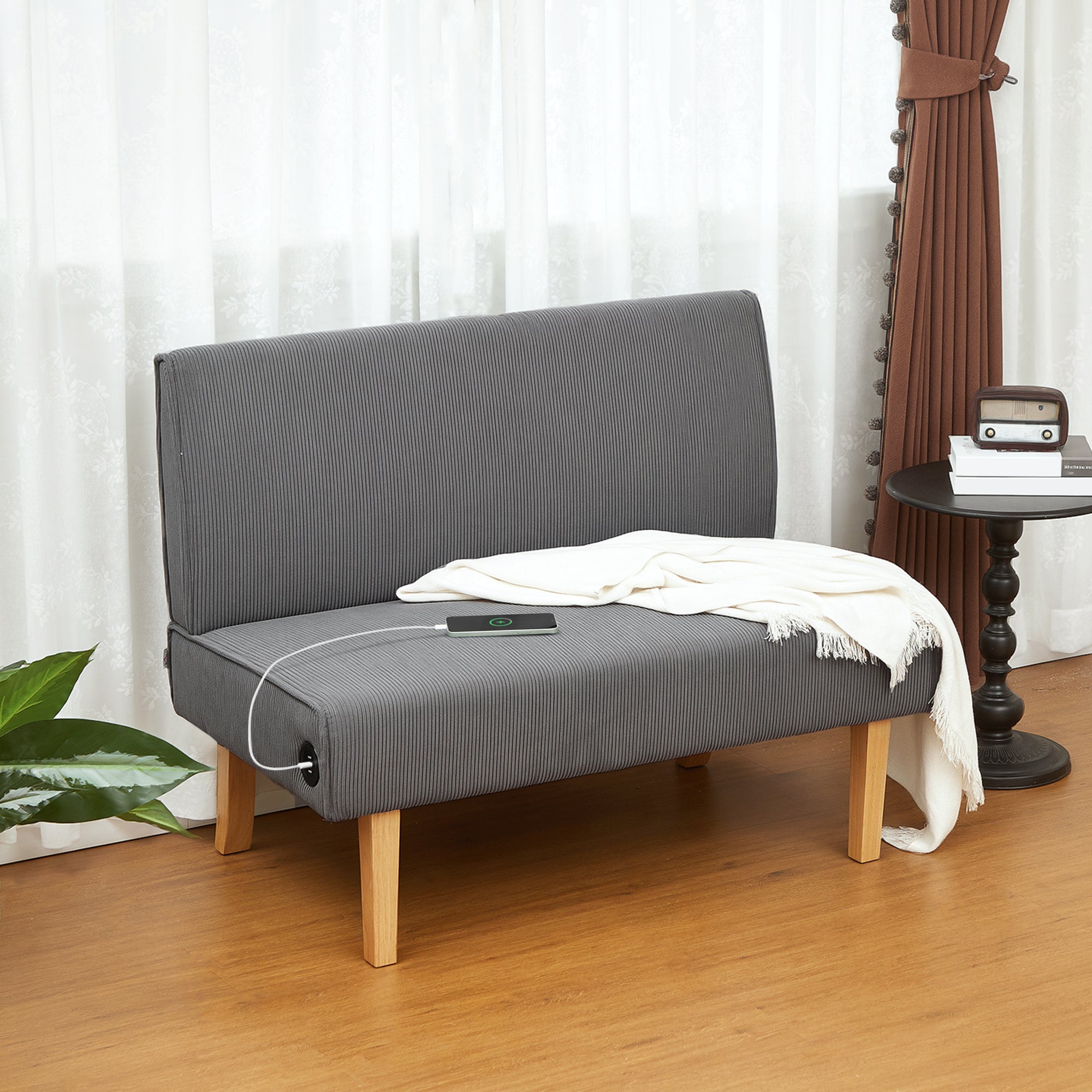 Sofá de 2 Lugares em Veludo Cinzento 110x62x85 cm