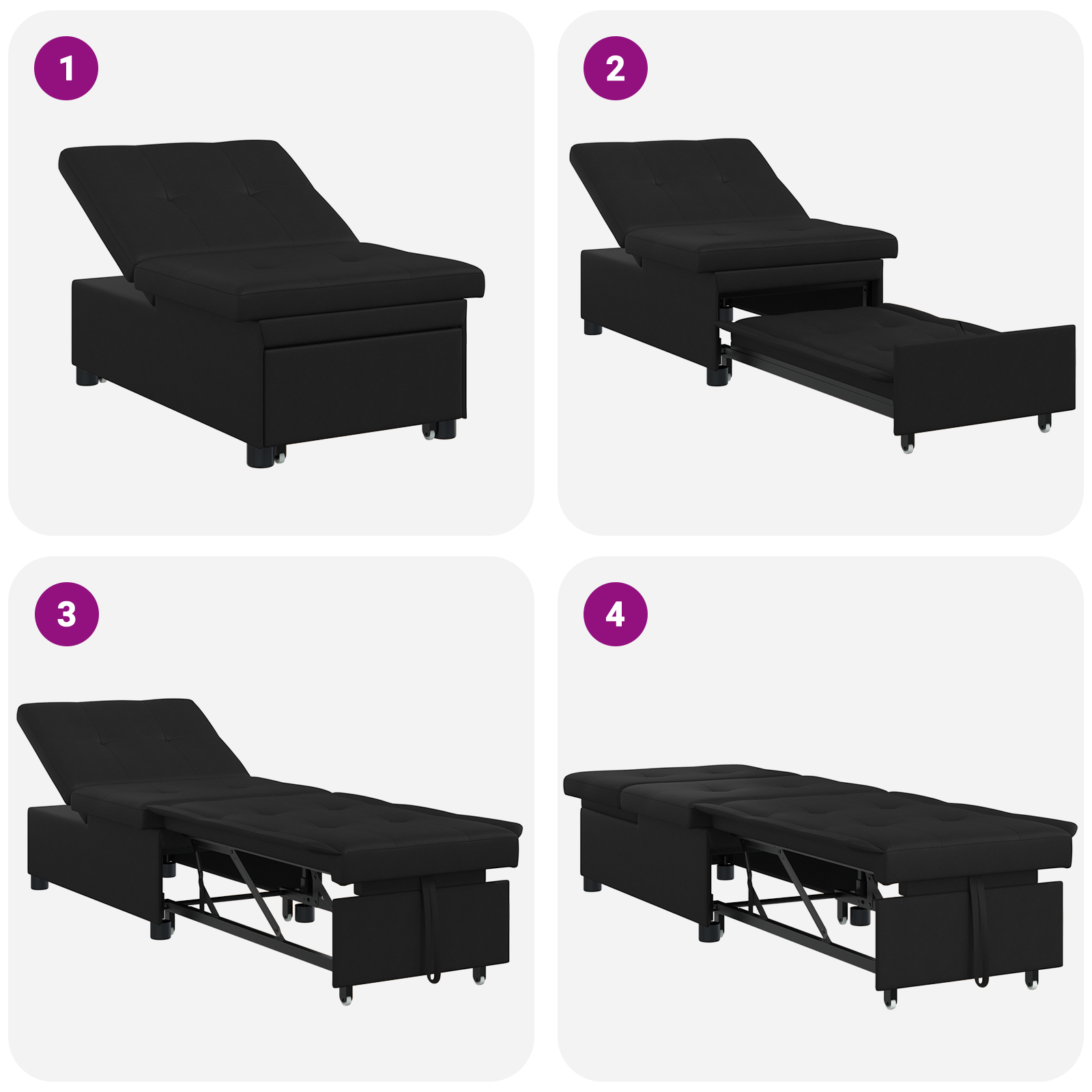 Sofá-Cama com almofada Preto 67 x 194 x 82 cm Contraplacado