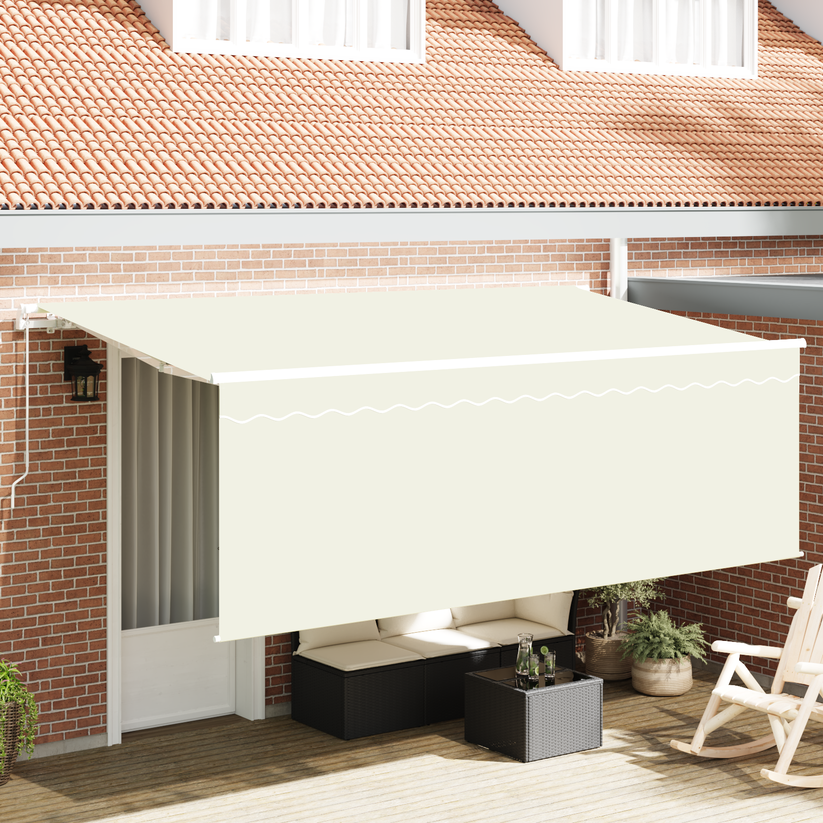 Toldo Retrátil Manual Cor creme e branco 400 x 200 cm
