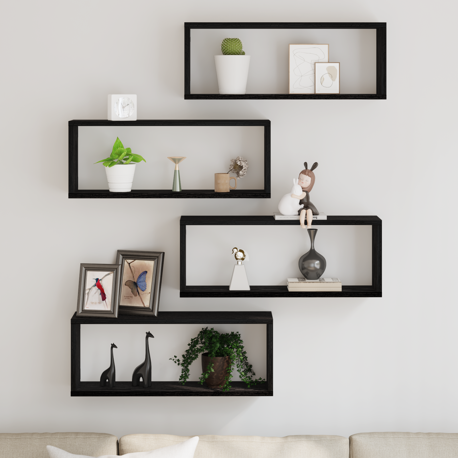 Prateleiras de Parede 4 pcs Carvalho preto 60 x 15 x 23 cm