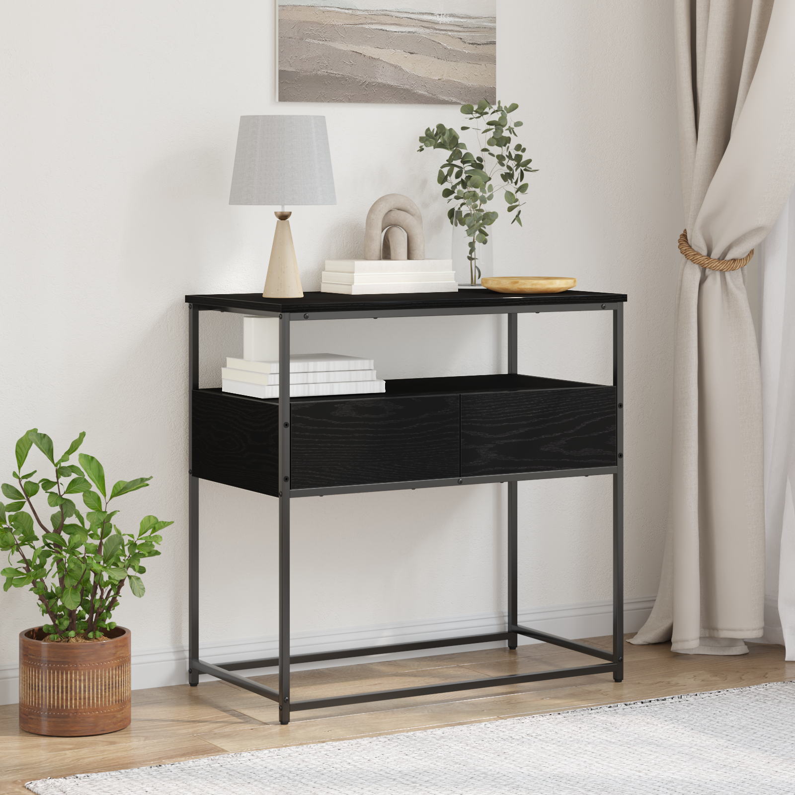 Aparador com gaveta Carvalho preto 75 x 40 x 75 cm