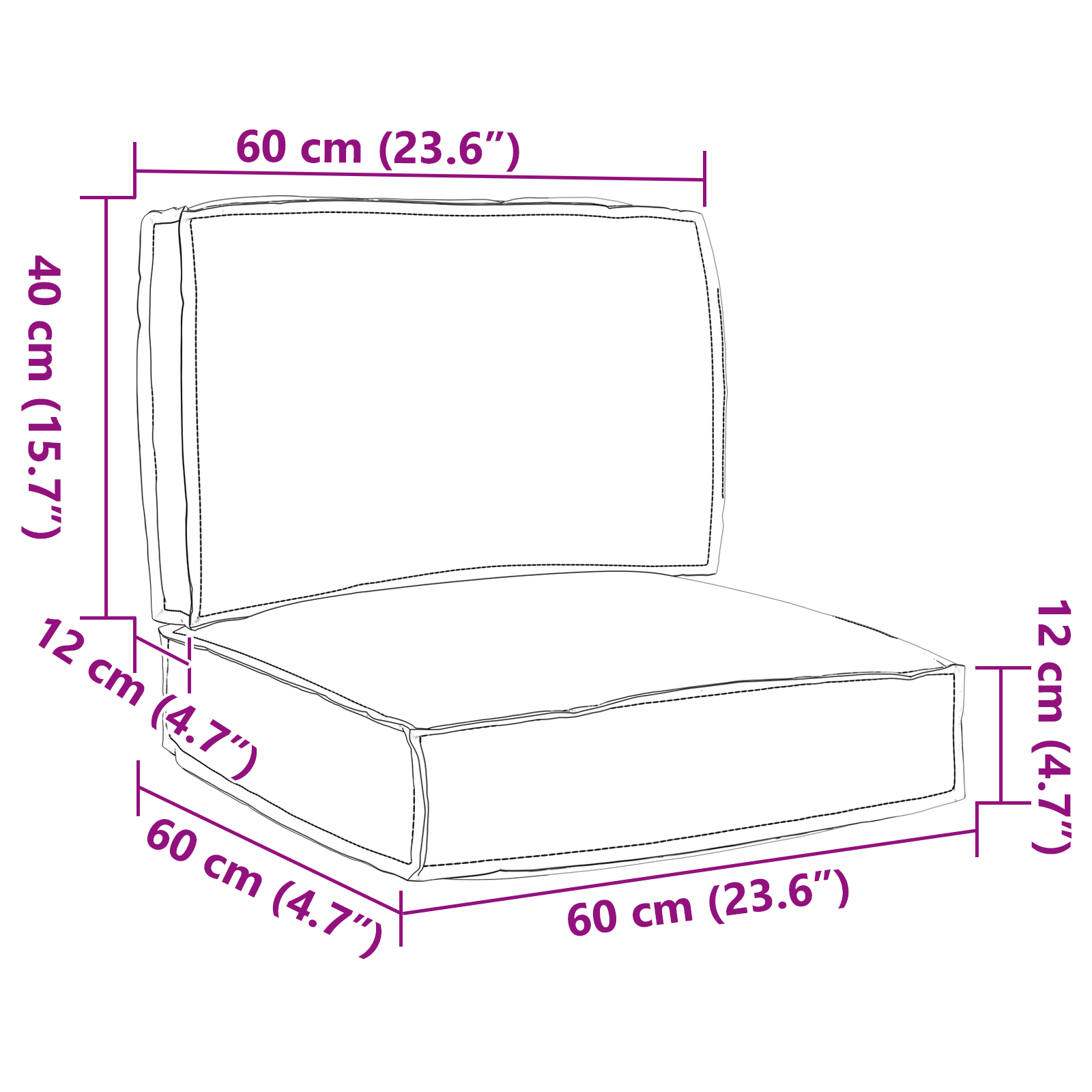 Conjunto de Almofadas para Palete 2 pcs Cinzeto 60 x 60 x 12 cm