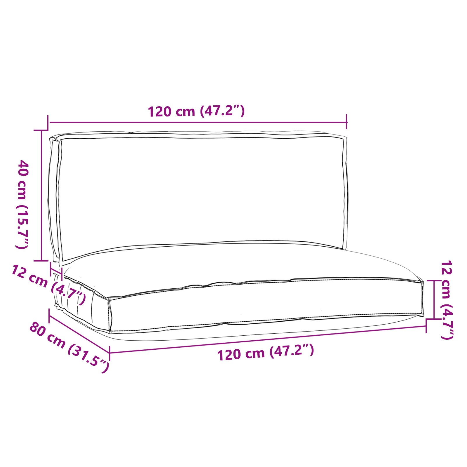 Conjunto de Almofadas para Palete 2 pcs Creme 120 x 80 x 12 cm