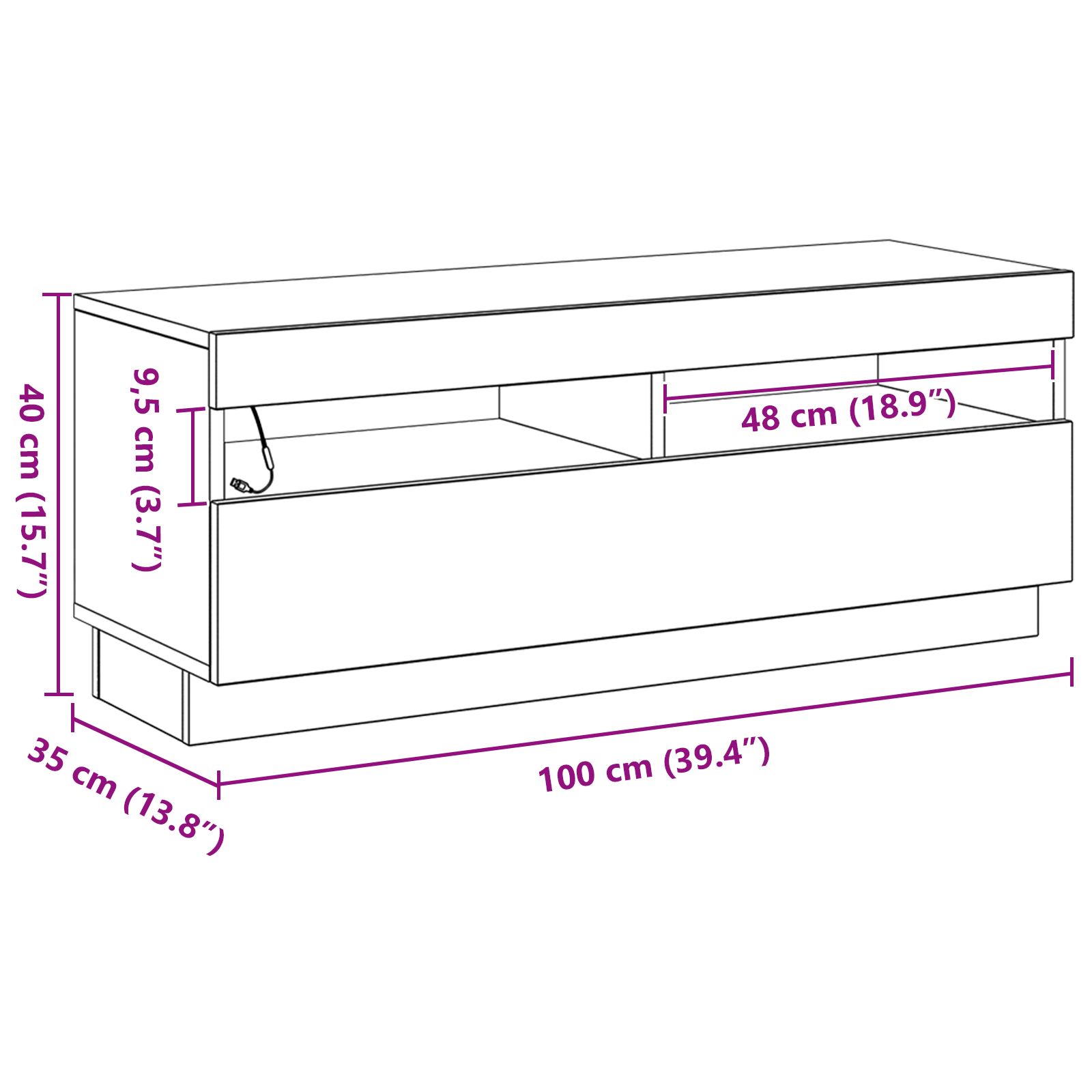 Gabinete para TV Carvalho Preto 100 x 35 x 40 cm