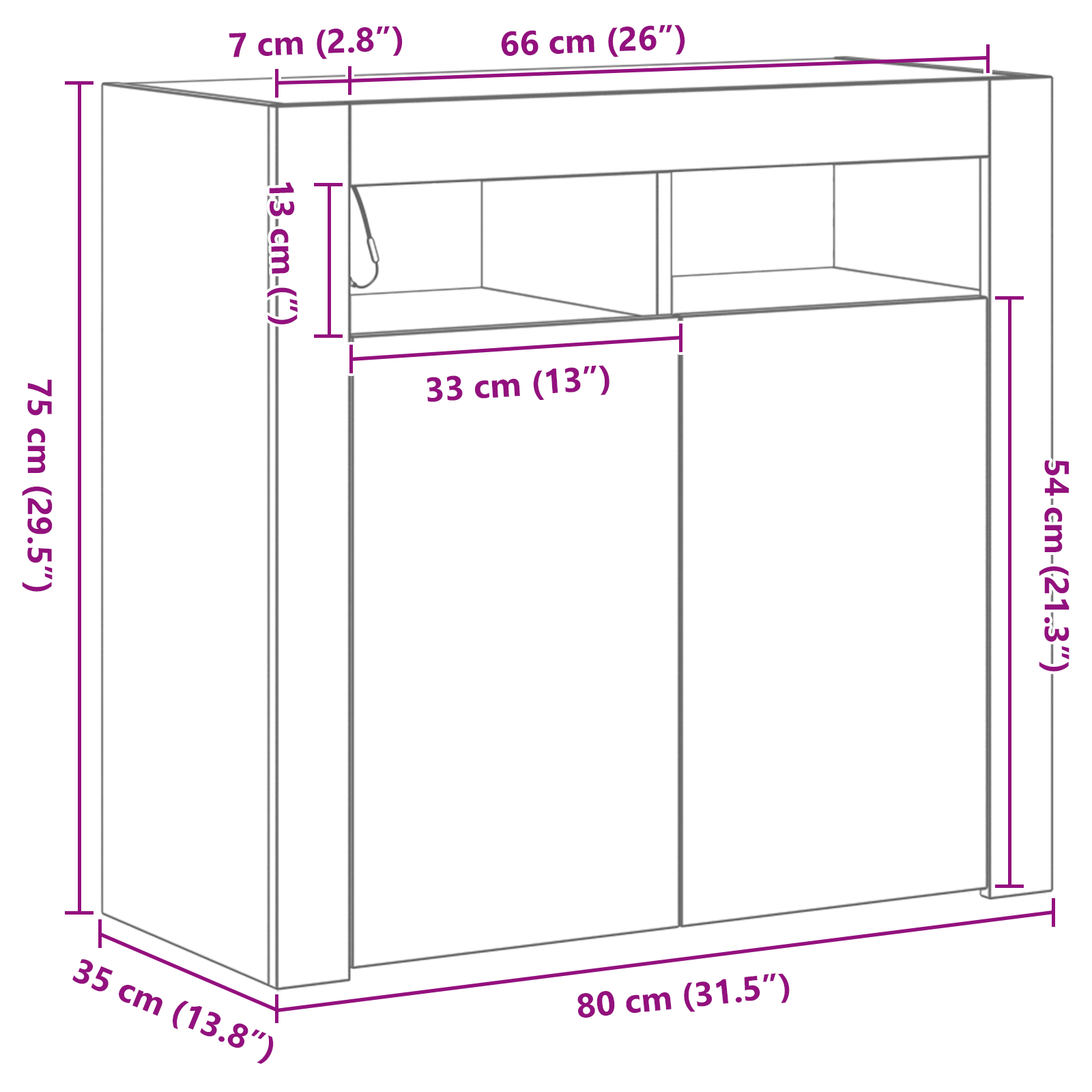 Buffet Preto 80 x 35 x 75 cm Madeira processada