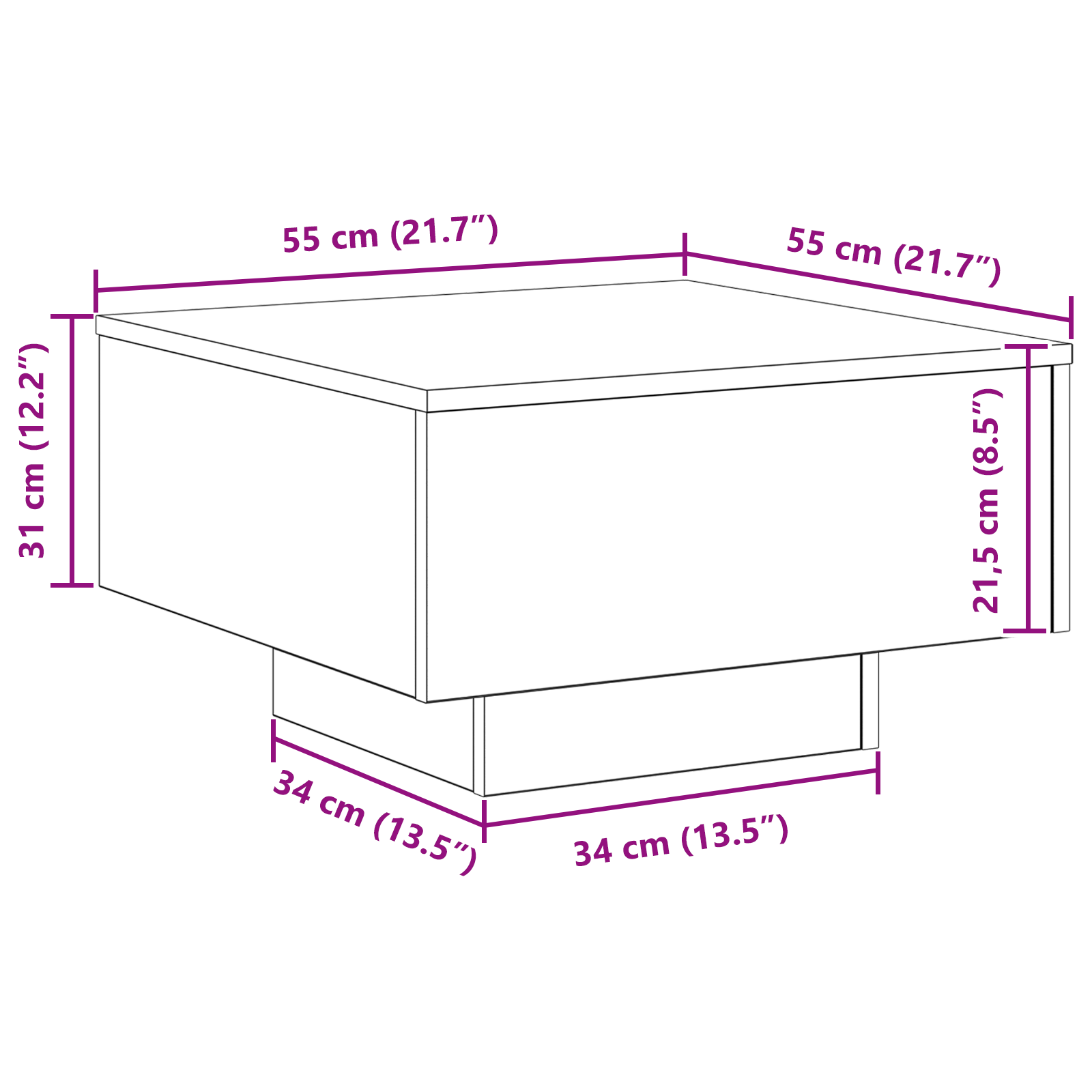 Mesa de centro Carvalho Artesanal 55 x 55 x 31 cm