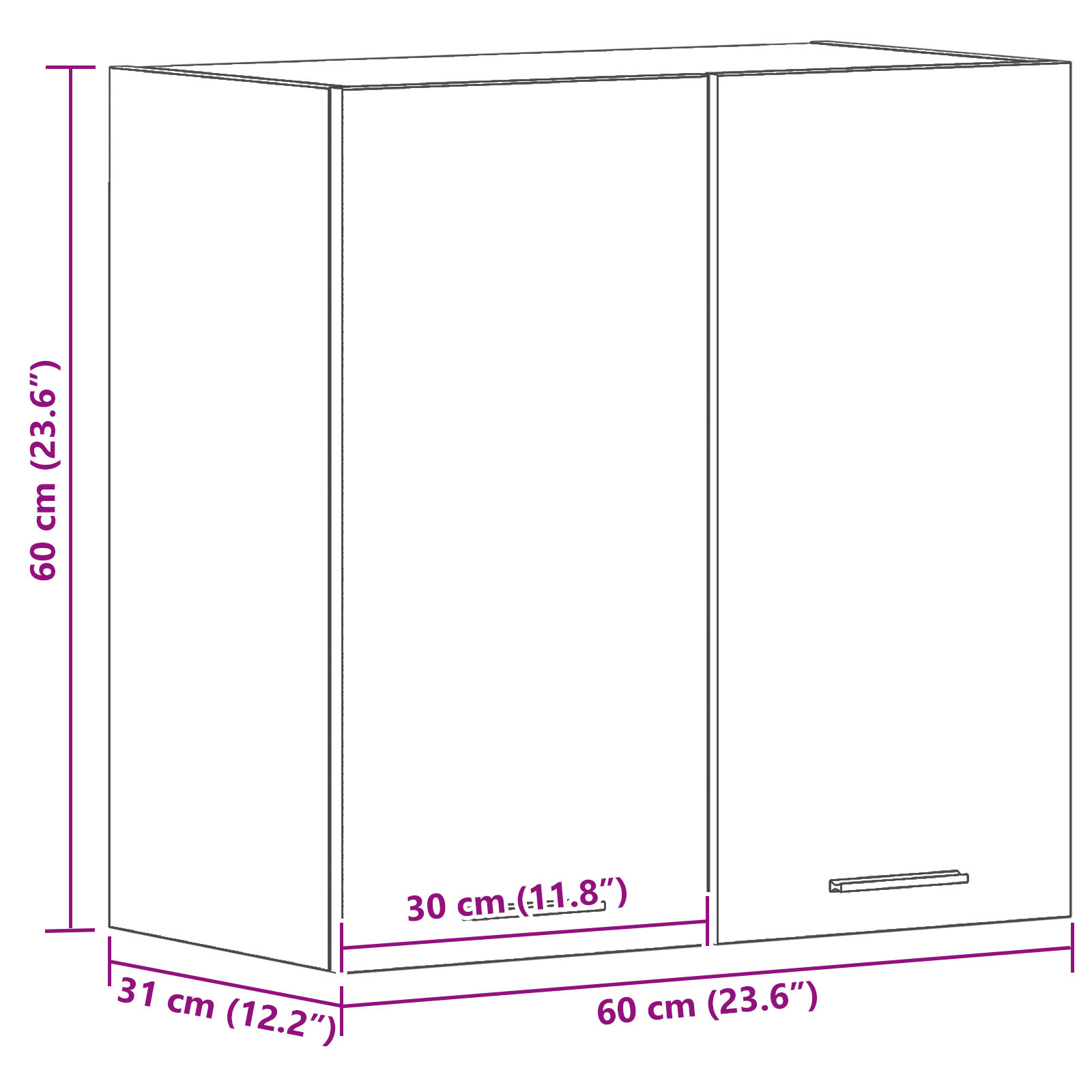 Armário suspenso com porta Riga Carvalho preto 60 x 31 x 60 cm