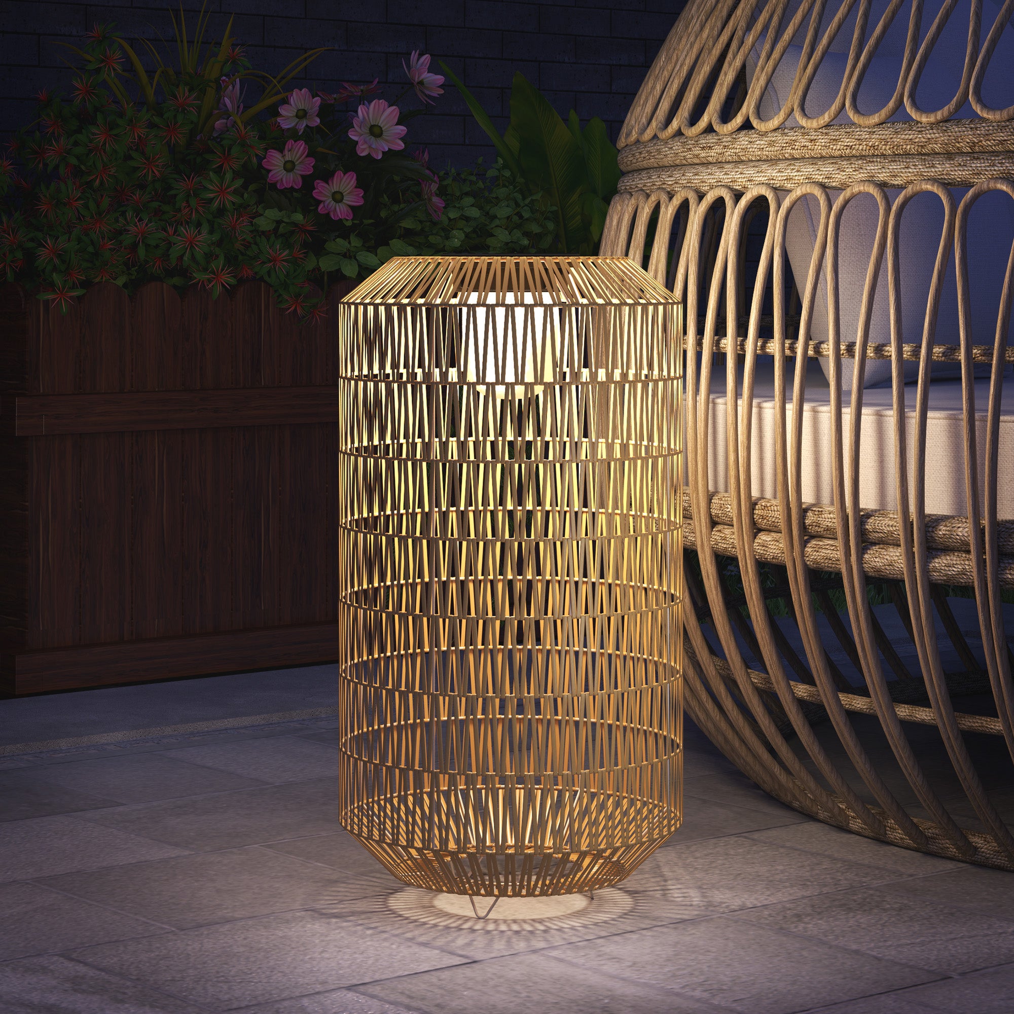 Candeeiro Solar para Exterior em Vime Sintético Ø30x55 cm - Cor Madeira