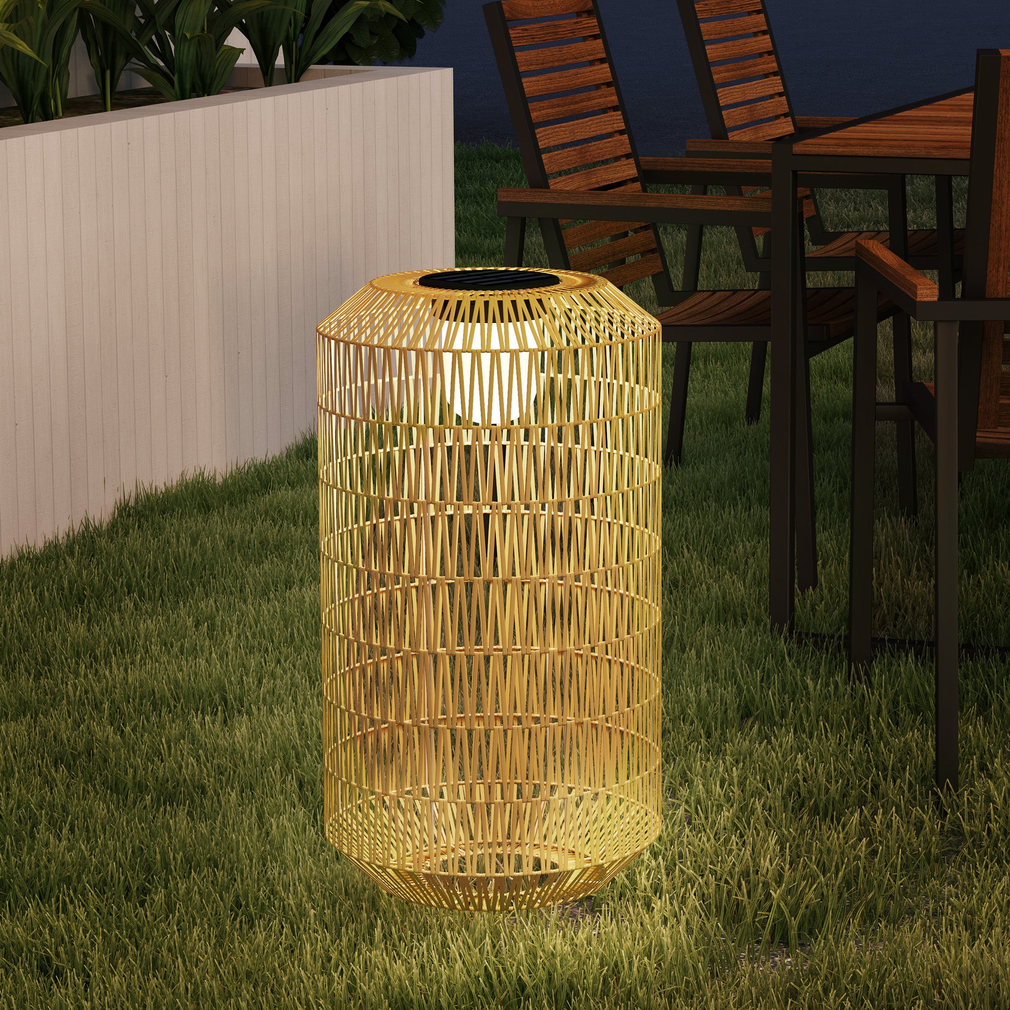 Candeeiro Solar para Exterior em Vime Sintético Ø30x55 cm - Cor Madeira
